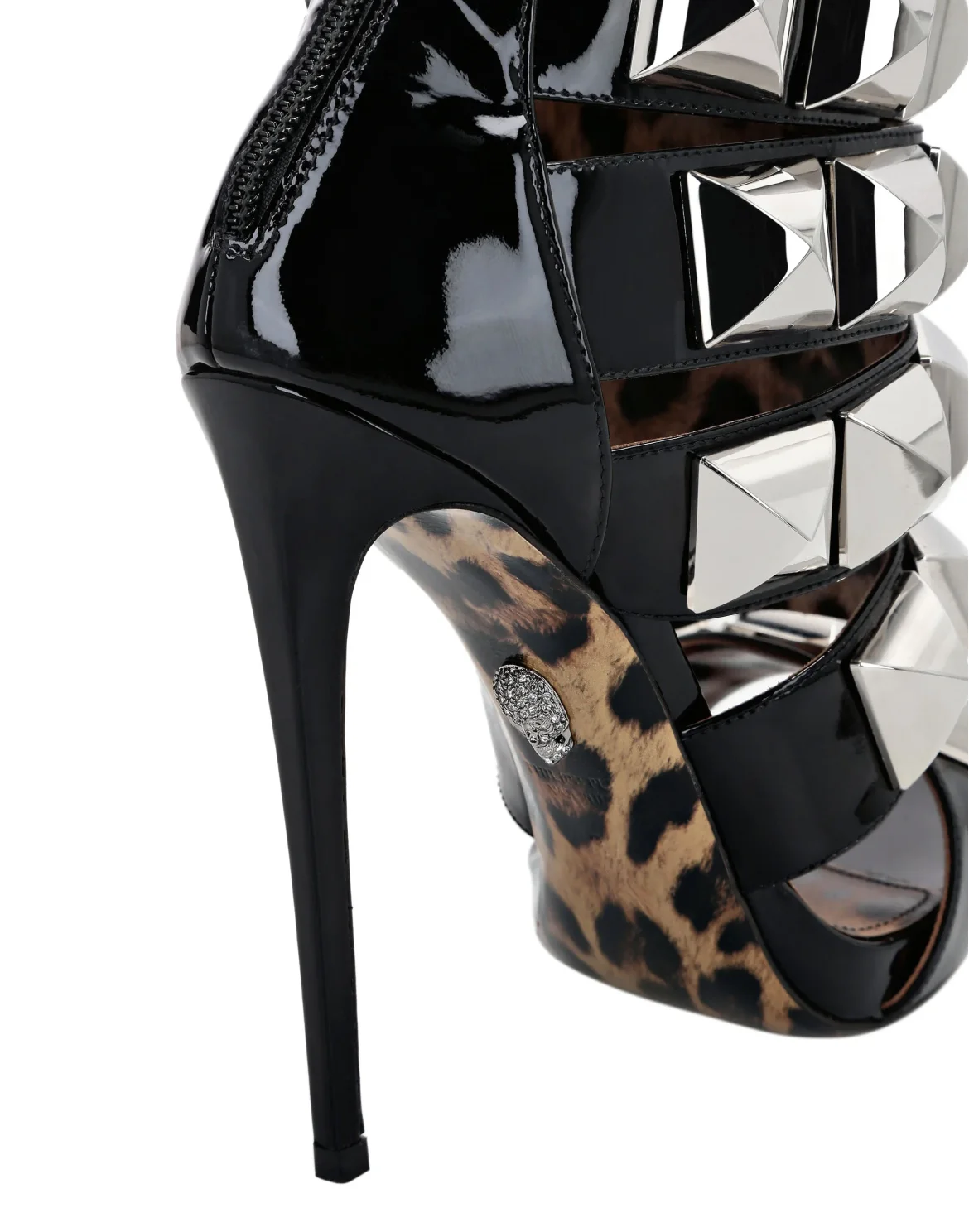 Patent Leather Sandals High Heels Studs, цвет: Черный