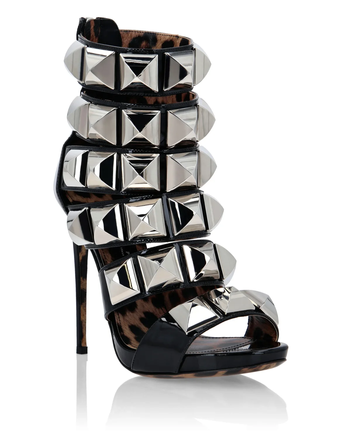 Patent Leather Sandals High Heels Studs, цвет: Черный