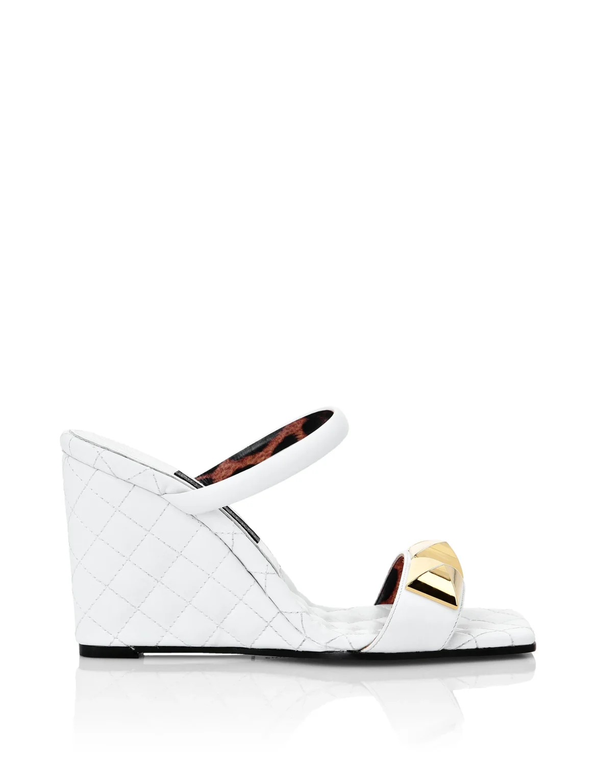 Leather Sandals Wedge Matelassé Studs, цвет: Белый