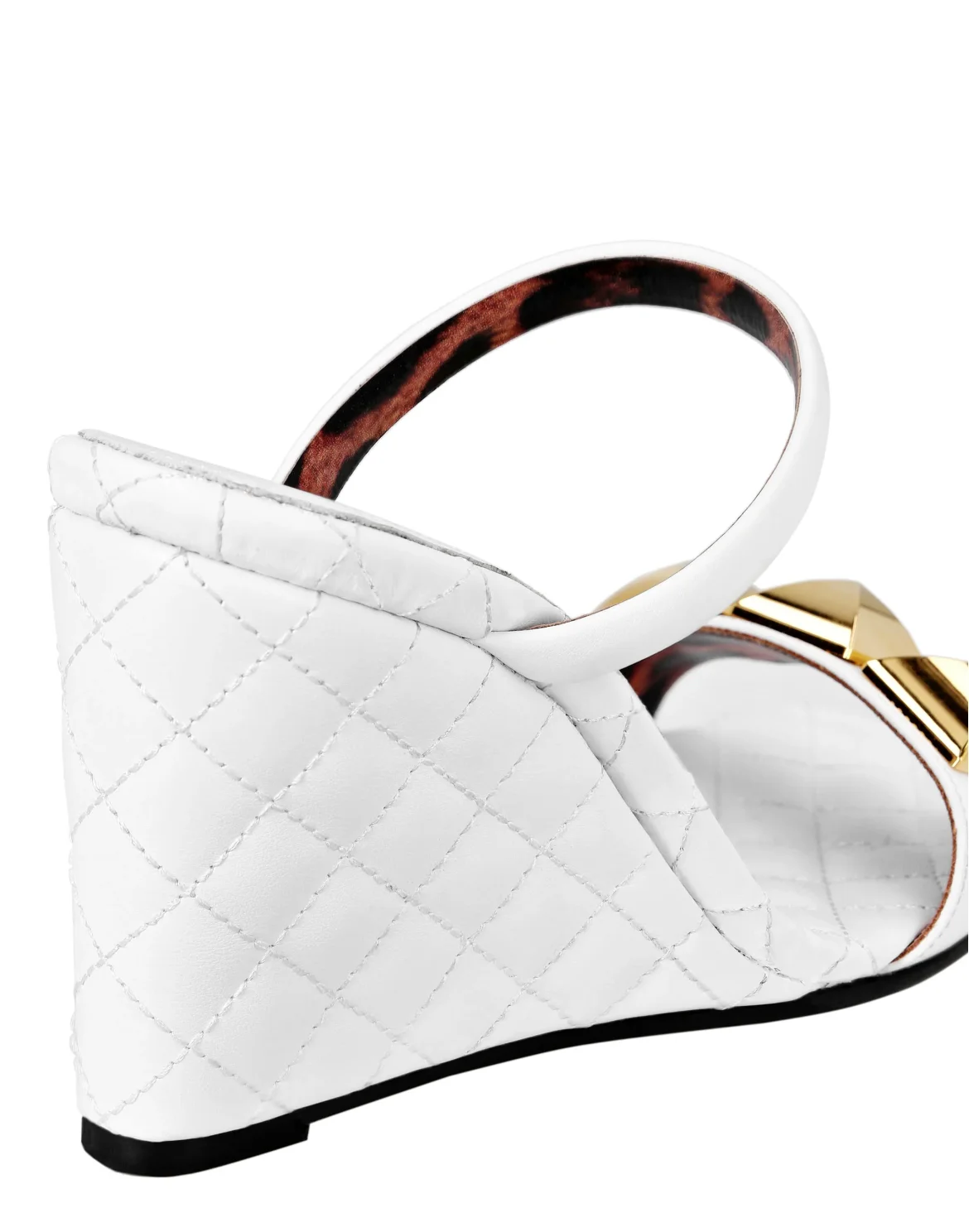 Leather Sandals Wedge Matelassé Studs, цвет: Белый