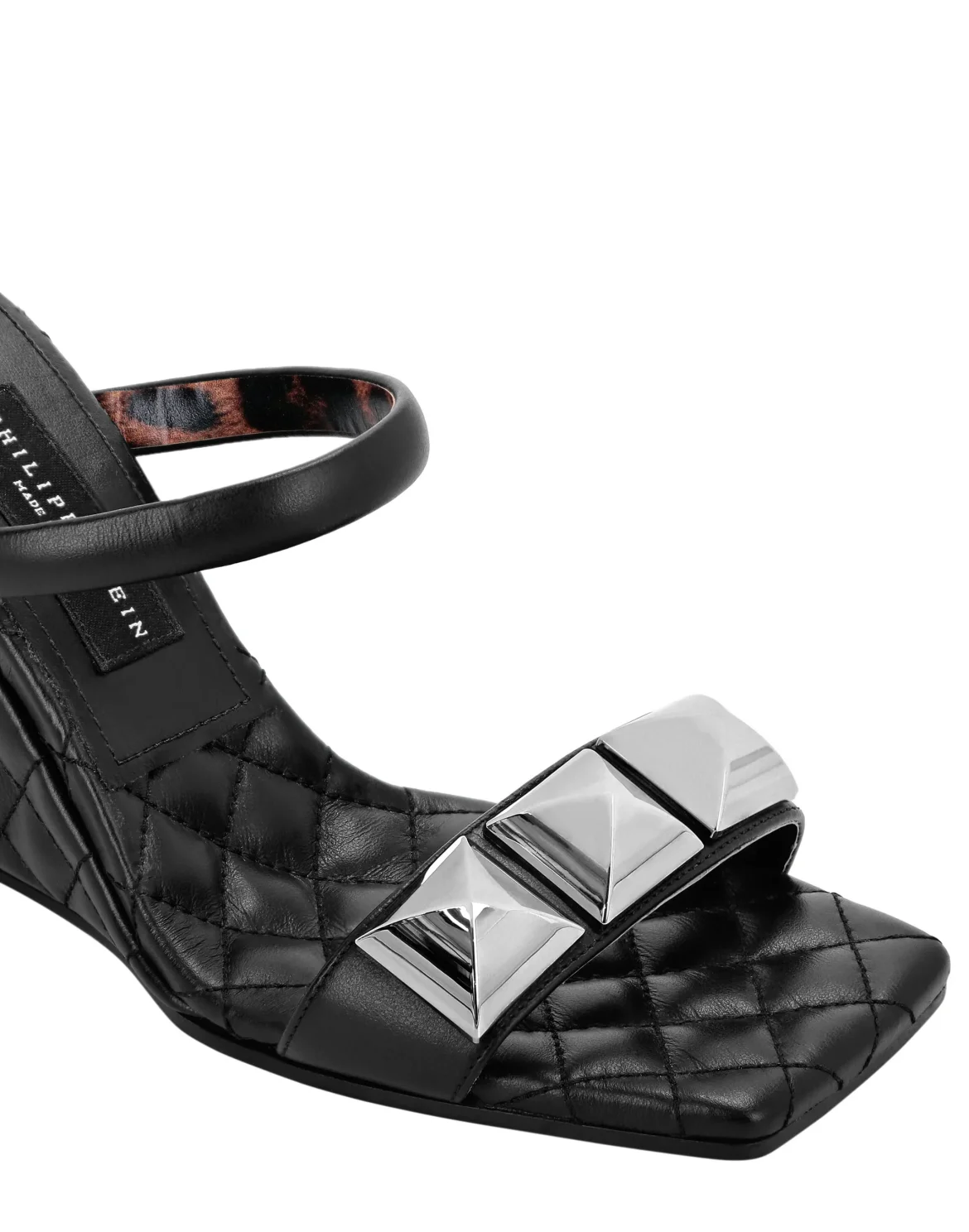 Leather Sandals Wedge Matelassé Studs, цвет: Черный