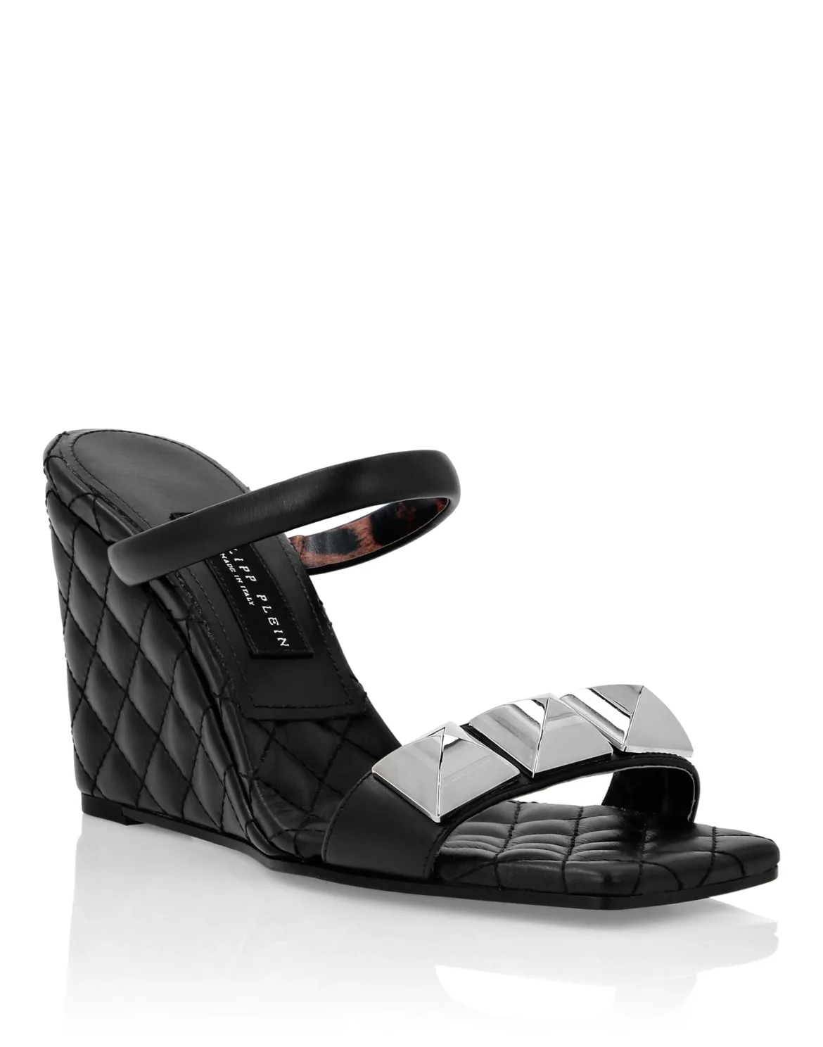 Leather Sandals Wedge Matelassé Studs, цвет: Черный