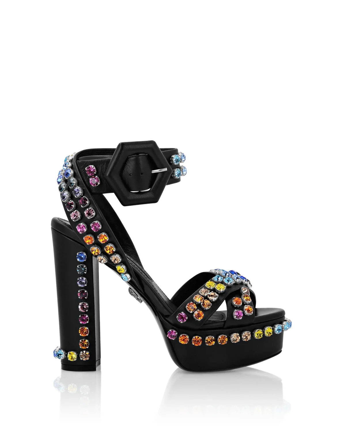 Sandals High Heels Multicolor with Crystals, цвет: Черный