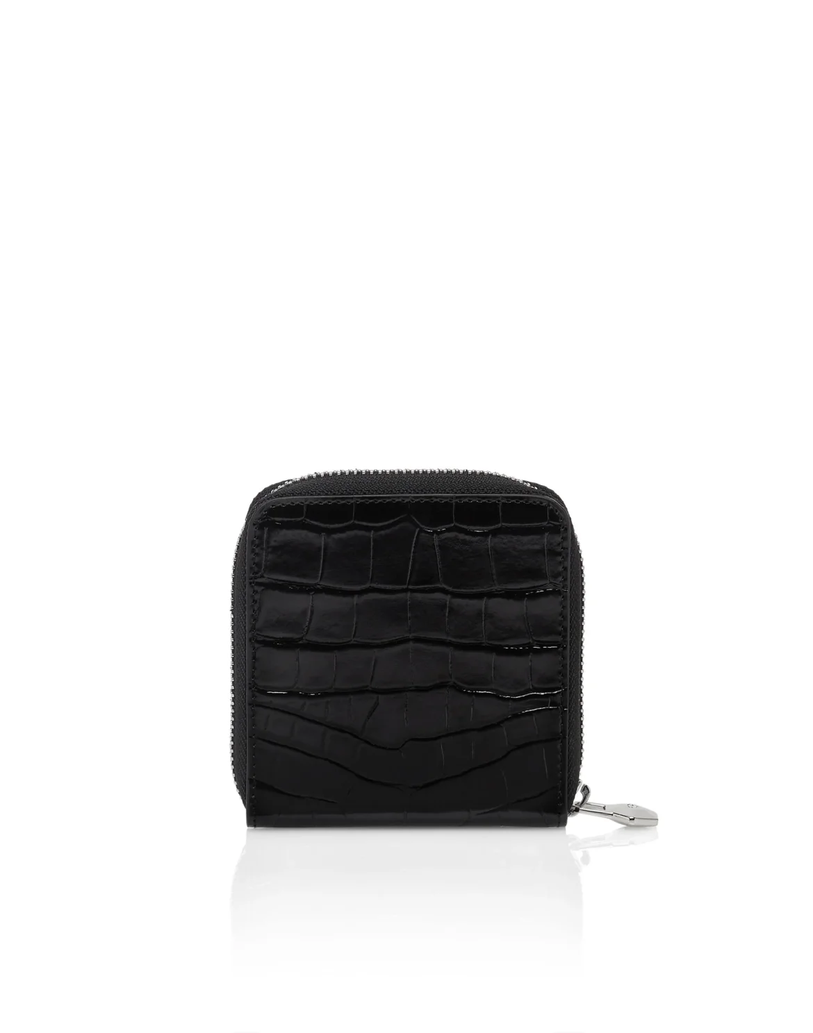 Croco Embossed Mini Round Zip Wallet, цвет: Черный