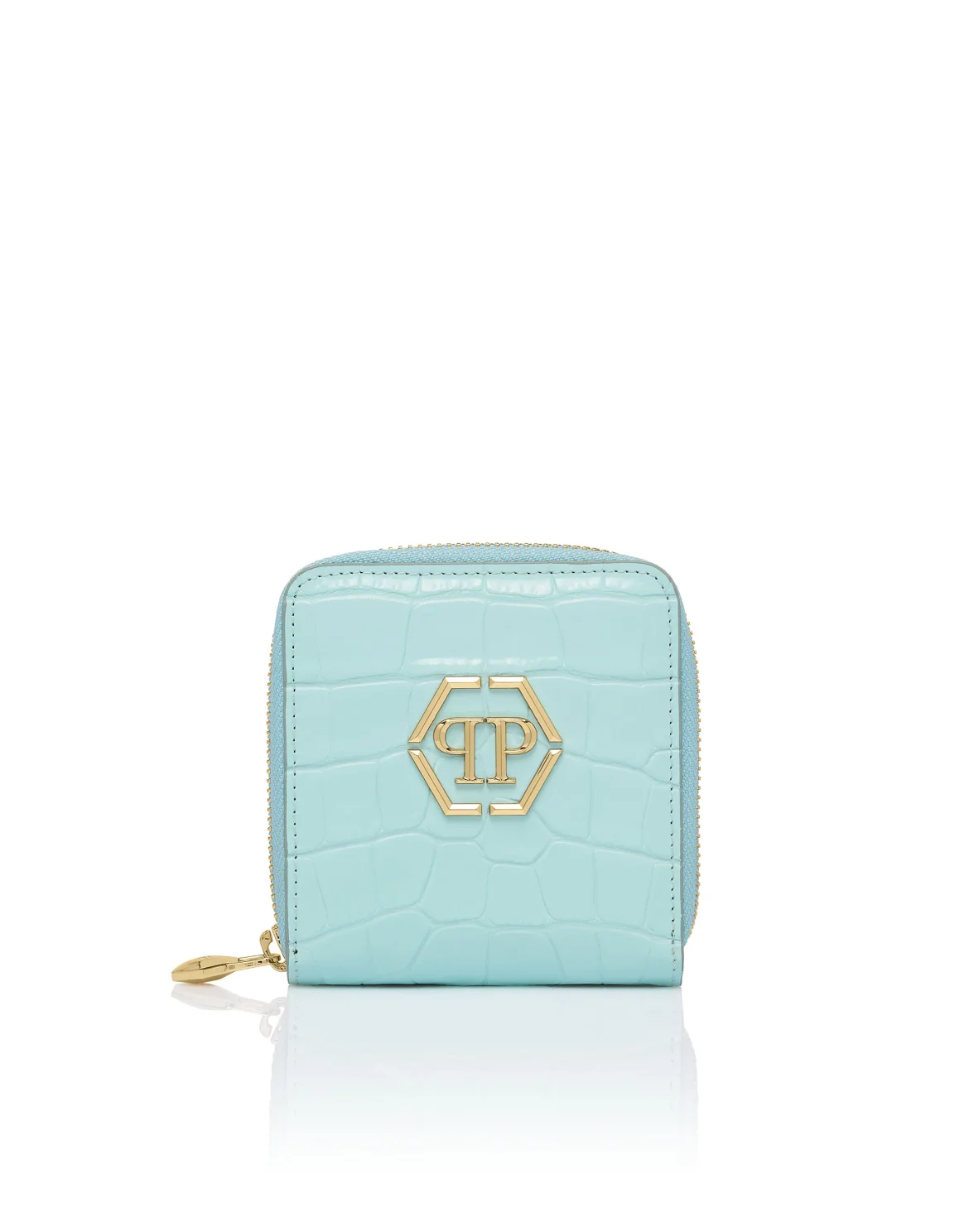 Croco Embossed Mini Round Zip Wallet, цвет: Бирюзовый