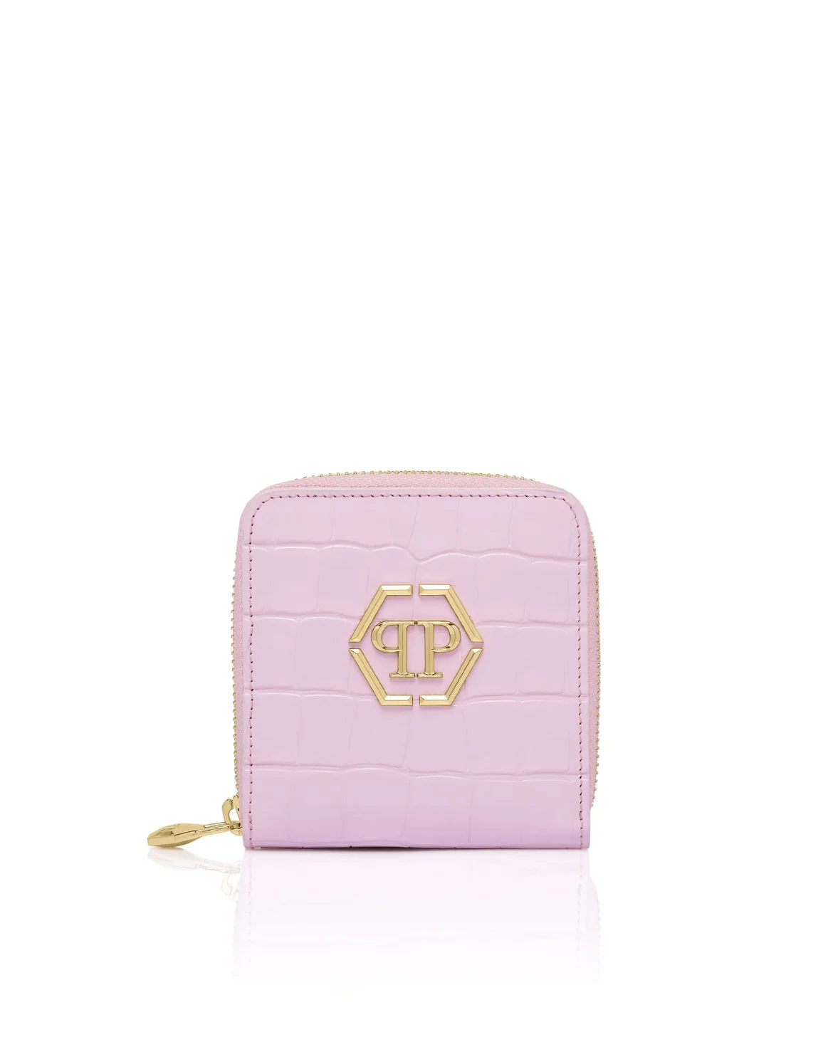 Croco Embossed Mini Round Zip Wallet, цвет: Розовый