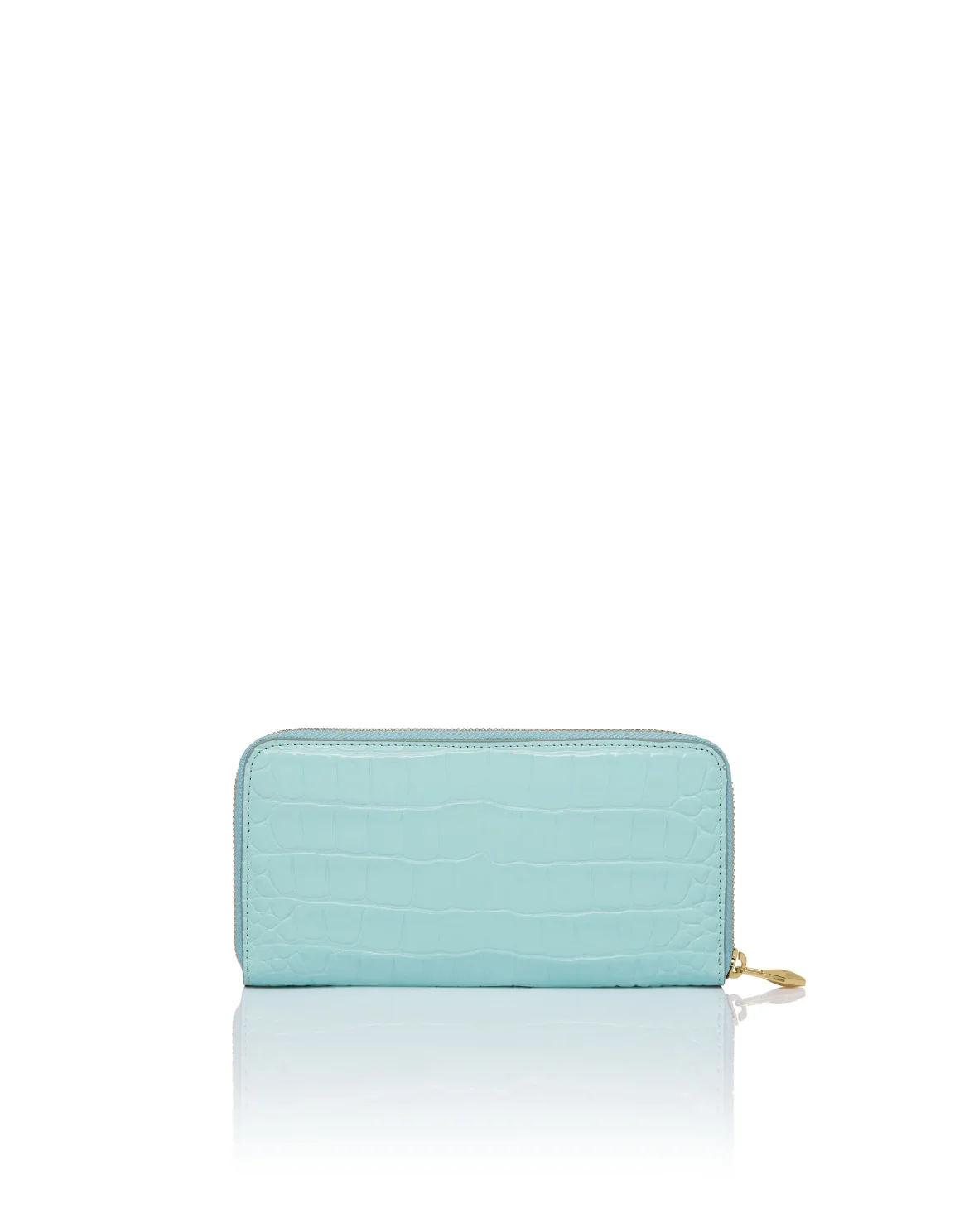 Croco Embossed Round Zip Wallet, цвет: Бирюзовый