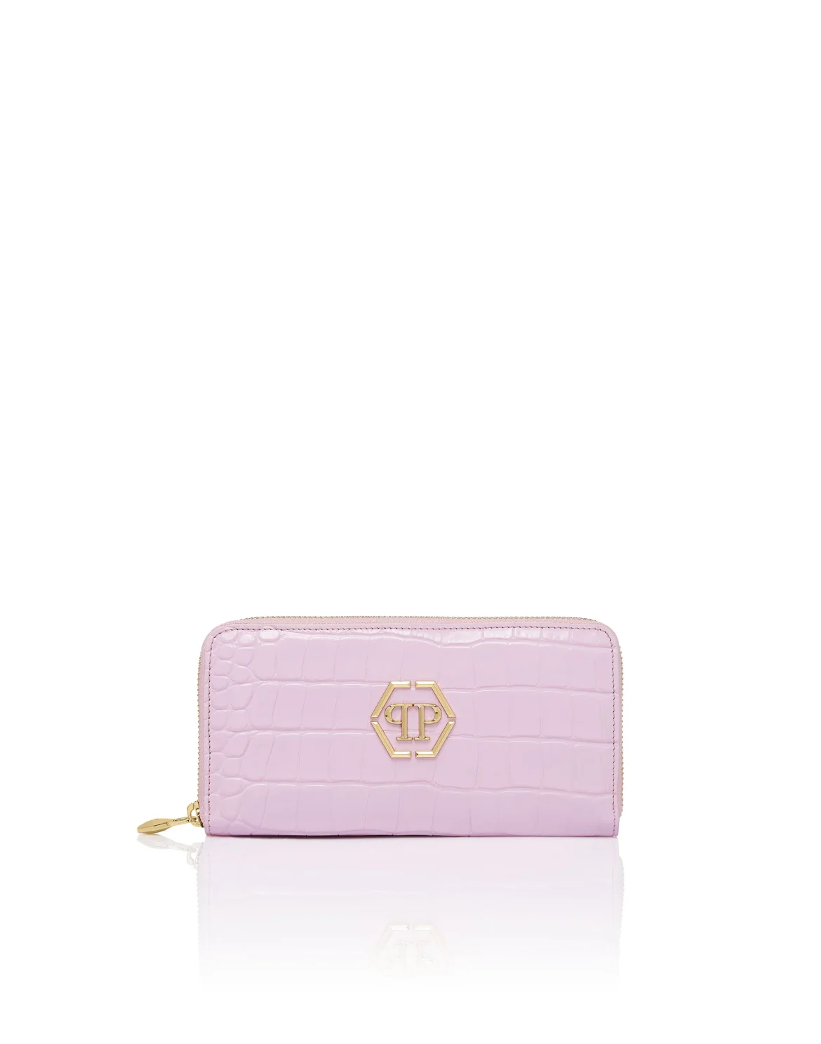 Croco Embossed Round Zip Wallet, цвет: Розовый