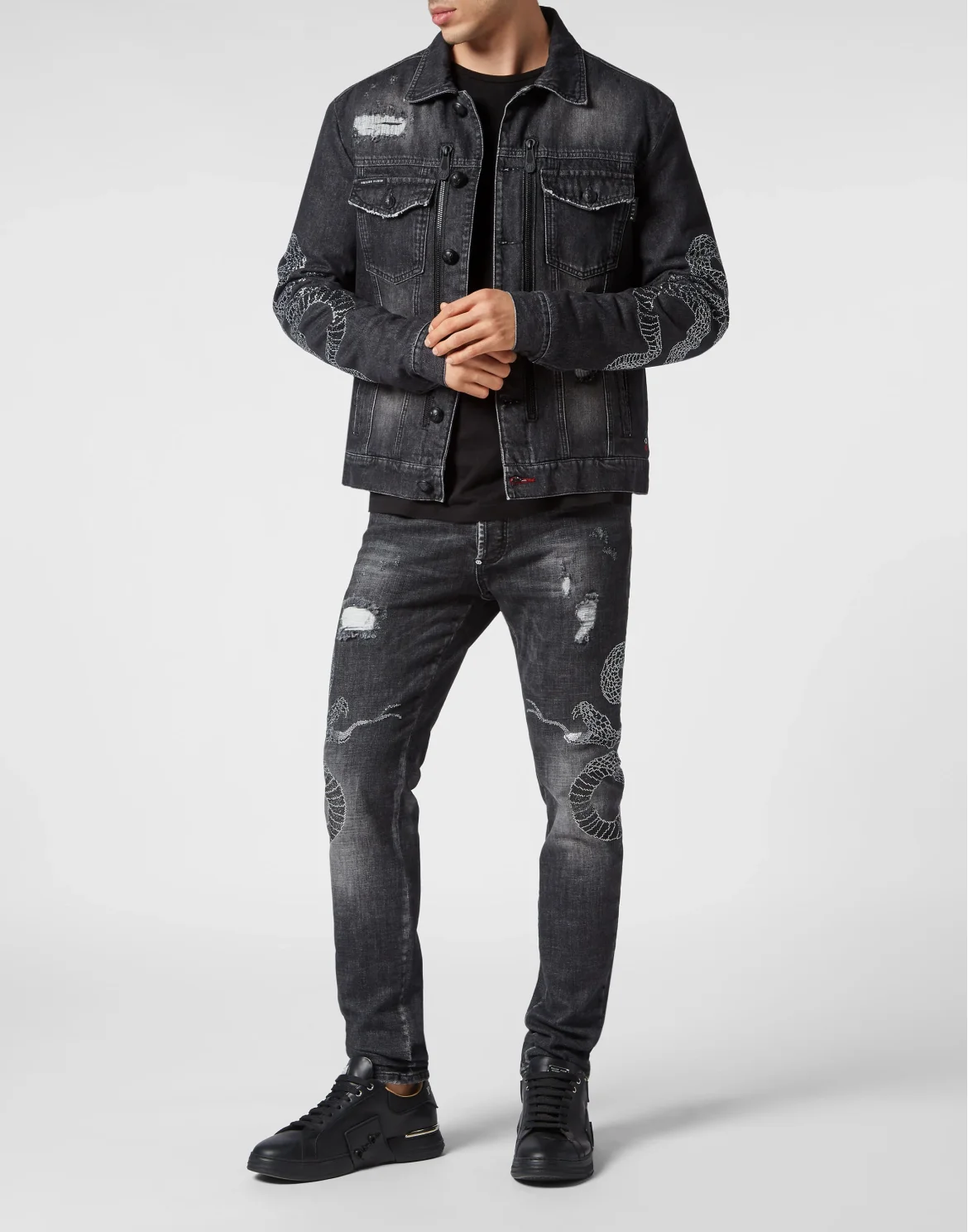 Denim Zip Jacket Snake, цвет: Черный