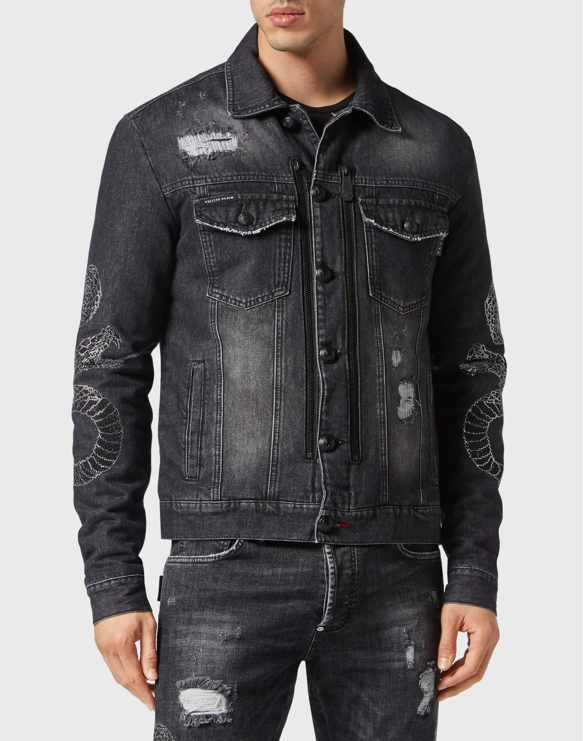 Denim Zip Jacket Snake, цвет: Черный