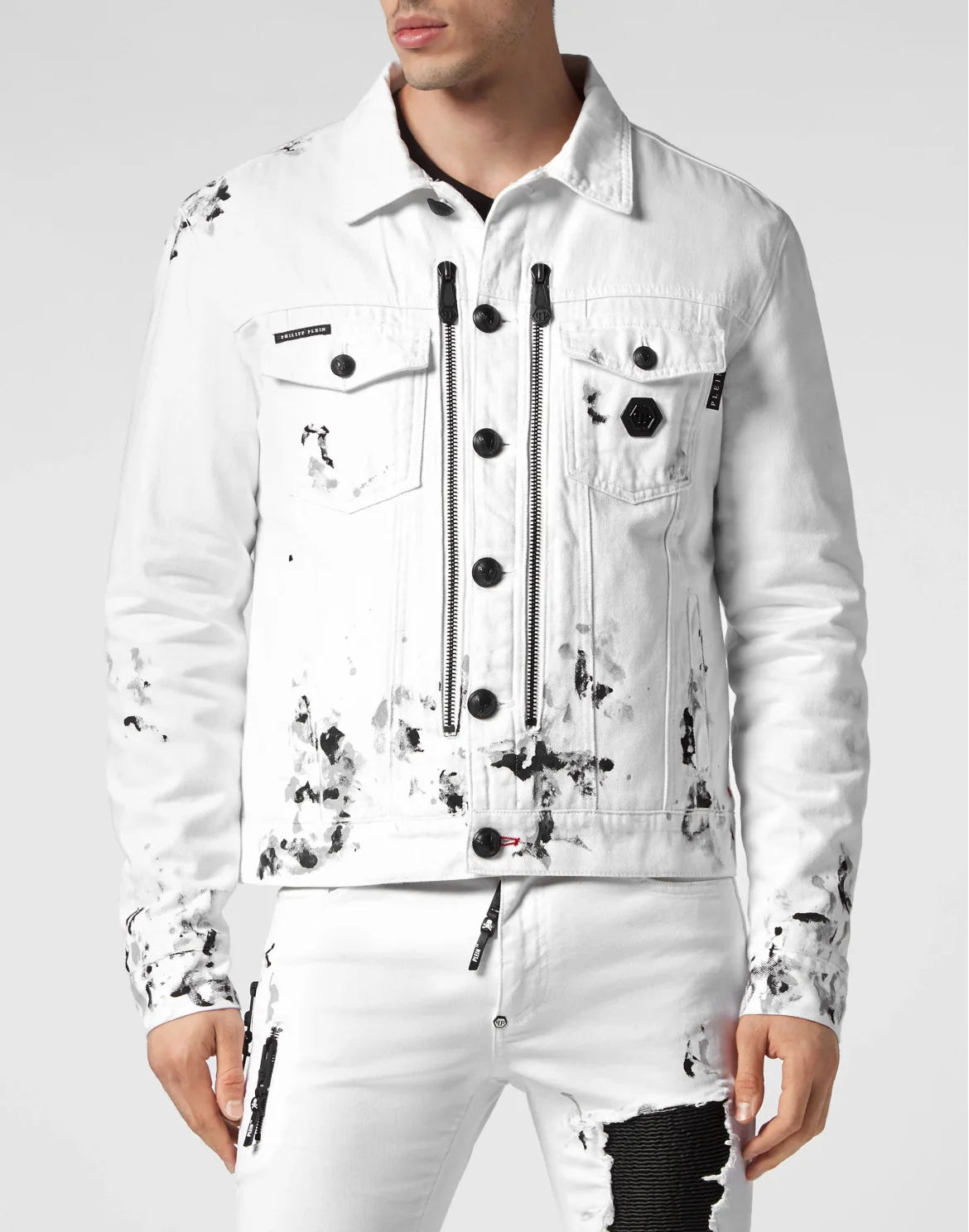 Denim Zip Jacket Dripping, цвет: Белый