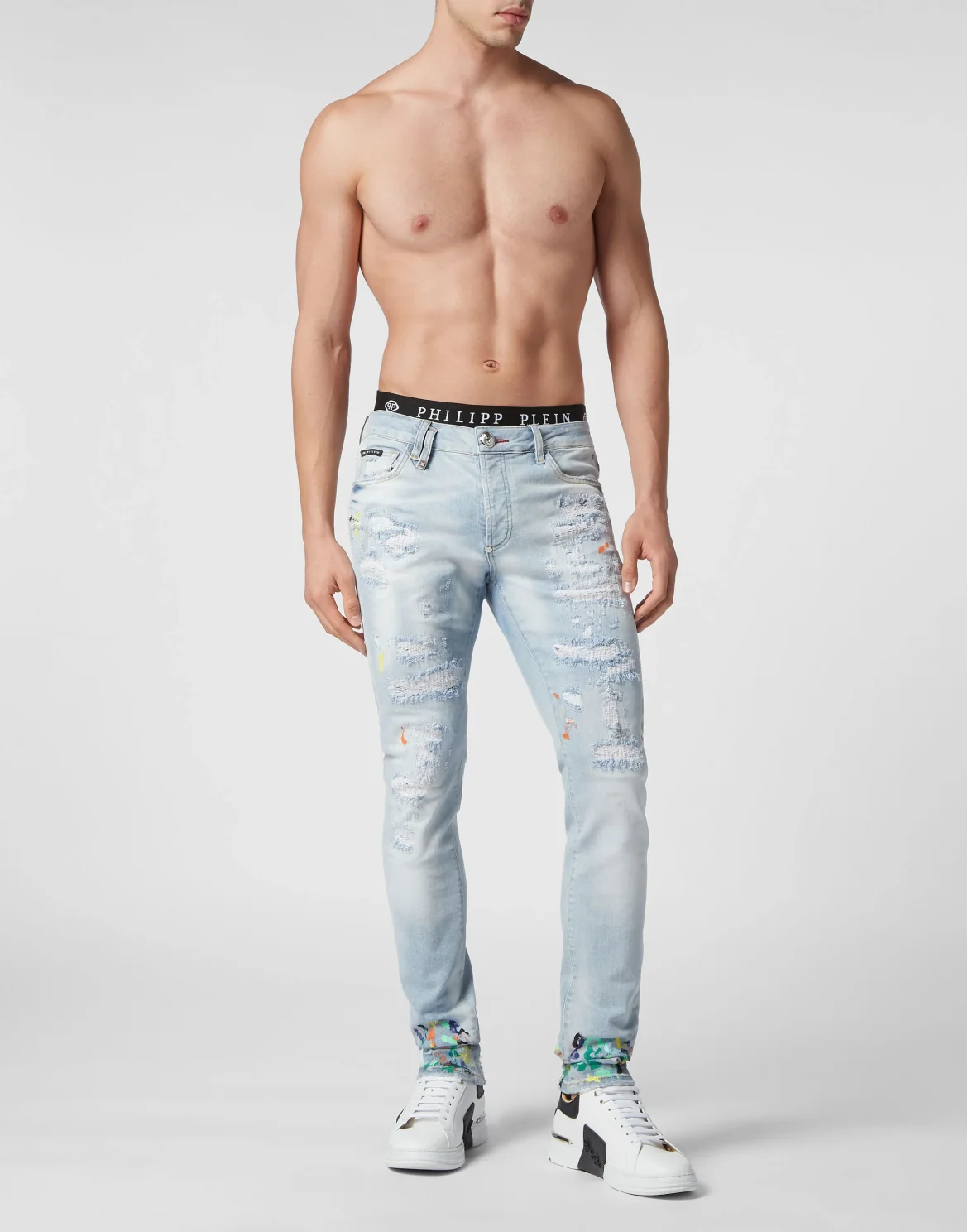 Denim Trousers Super Straight Cut Dripping, цвет: Голубой