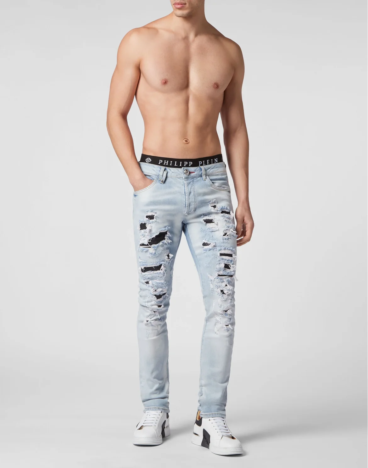 Denim Trousers Super Straight Cut Destroyed, цвет: Голубой