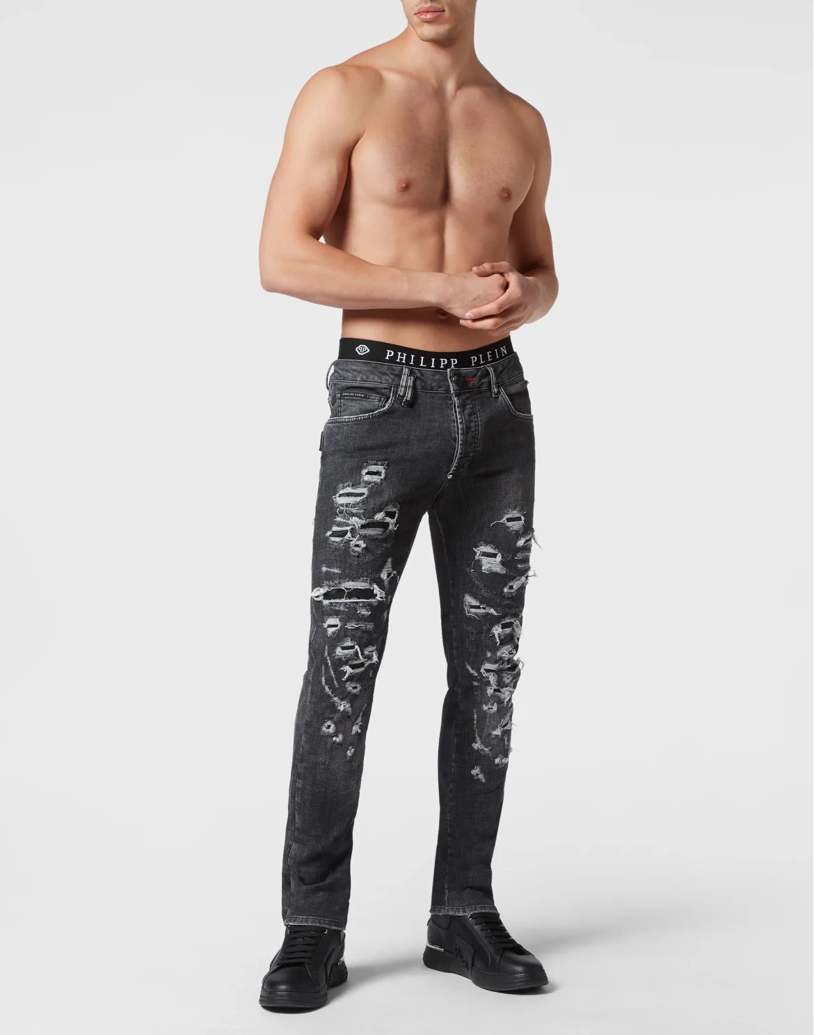 Denim Trousers Super Straight Cut Destroyed, цвет: Черный