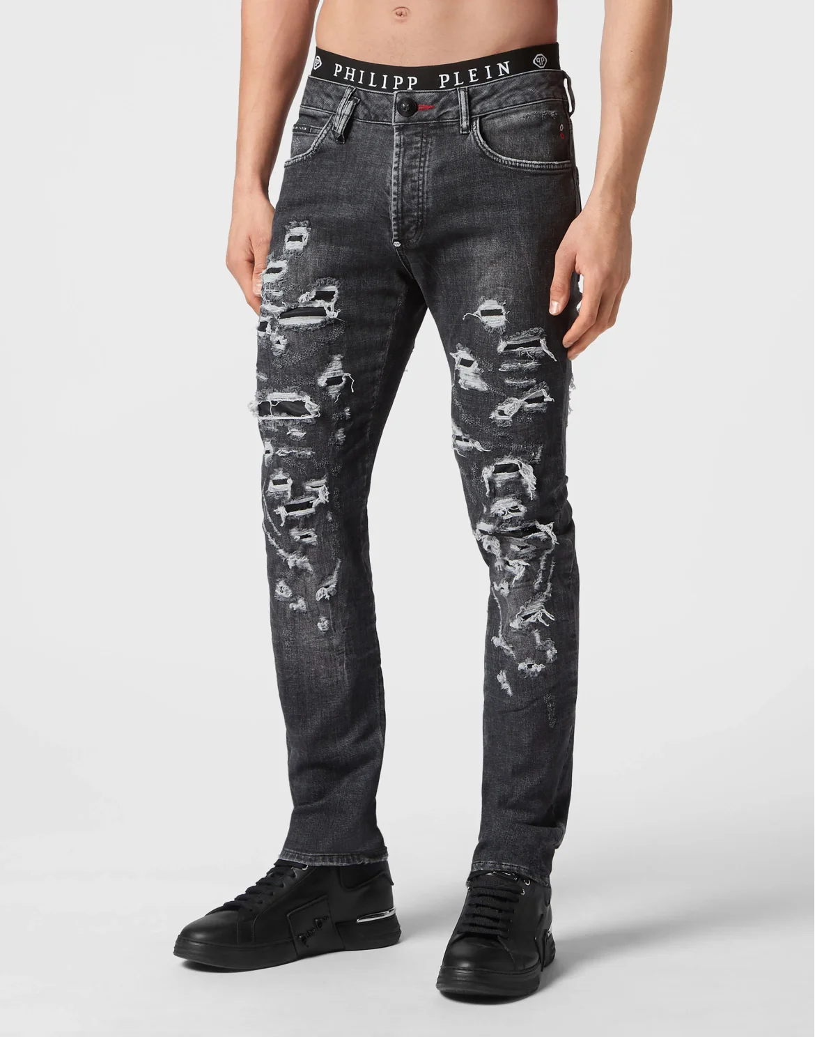 Denim Trousers Super Straight Cut Destroyed, цвет: Черный
