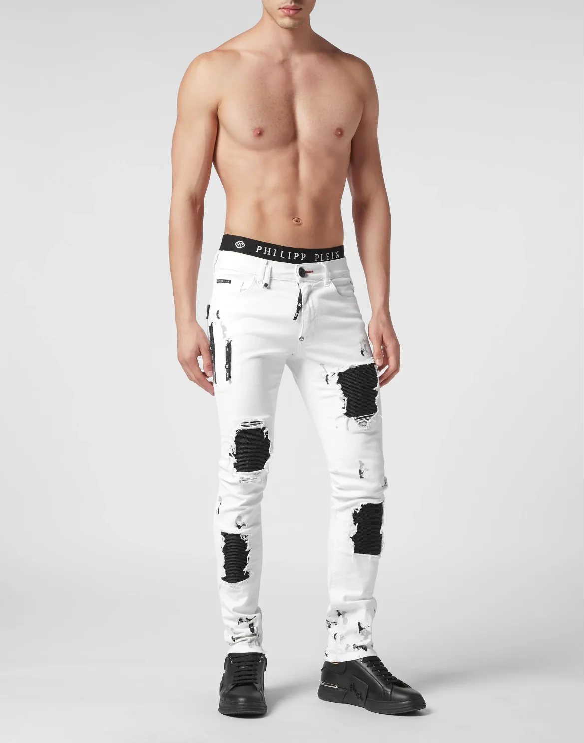 Denim Trousers Biker Fit Dripping, цвет: Белый