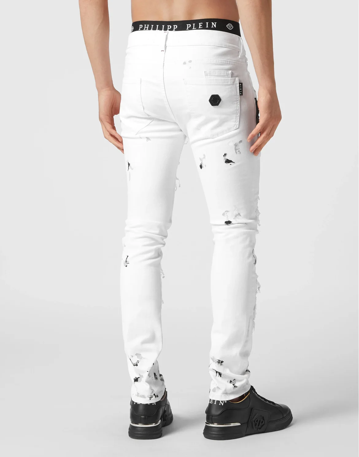 Denim Trousers Biker Fit Dripping, цвет: Белый
