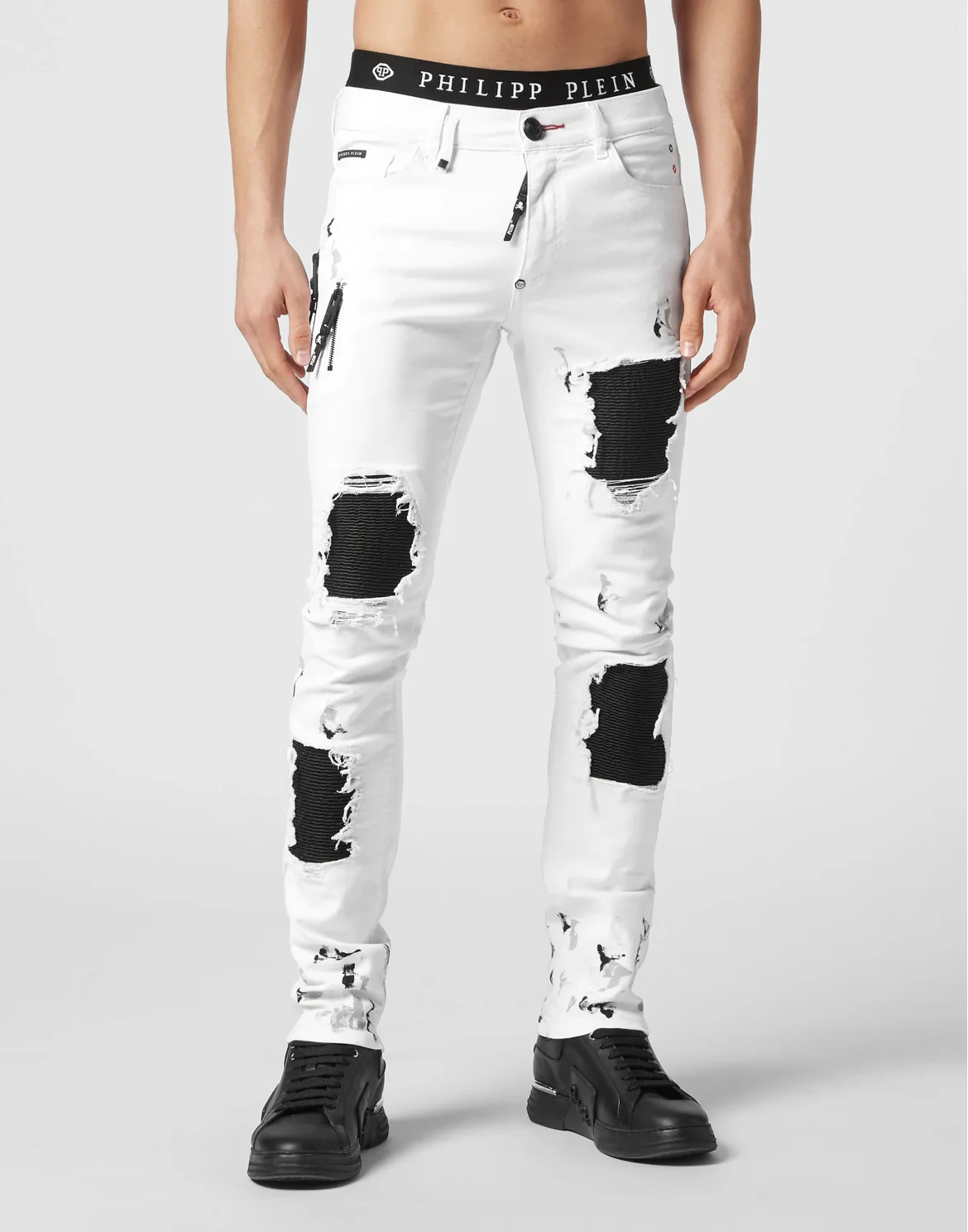 Denim Trousers Biker Fit Dripping, цвет: Белый
