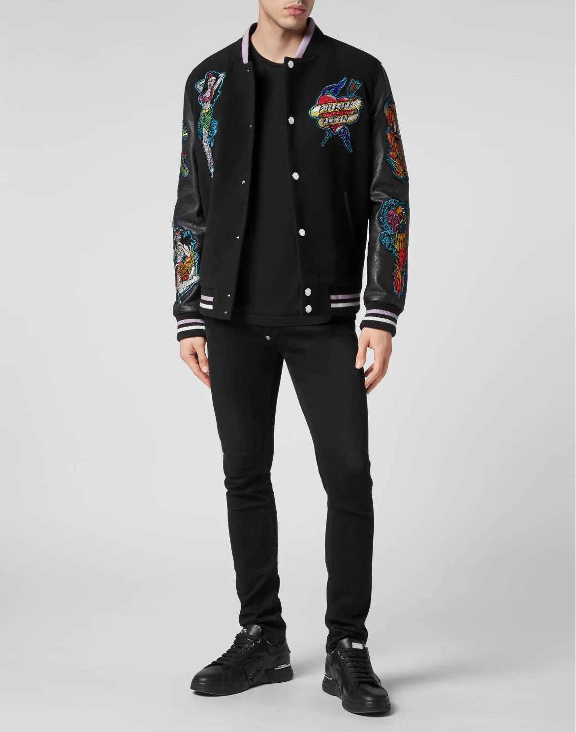 Leather College Bomber Hawaii, цвет: Черный