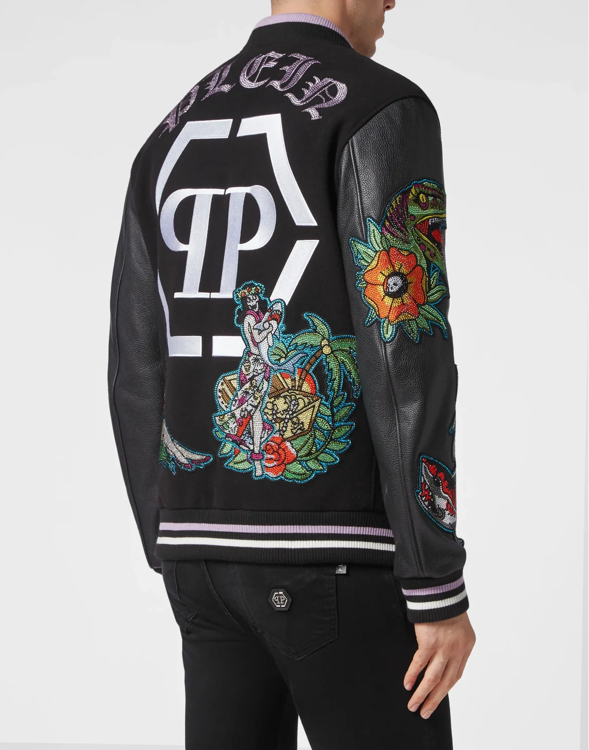 Leather College Bomber Hawaii, цвет: Черный
