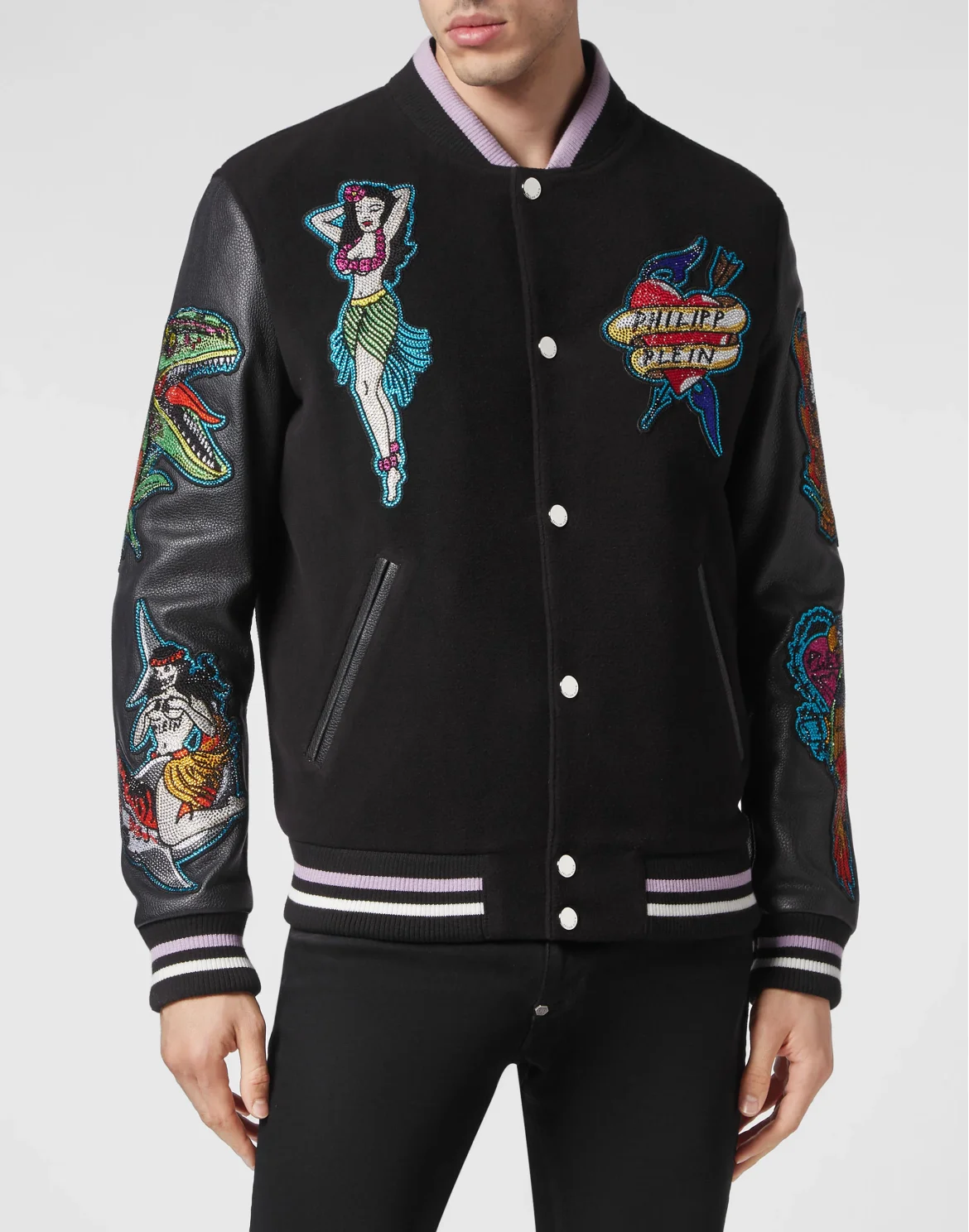 Leather College Bomber Hawaii, цвет: Черный