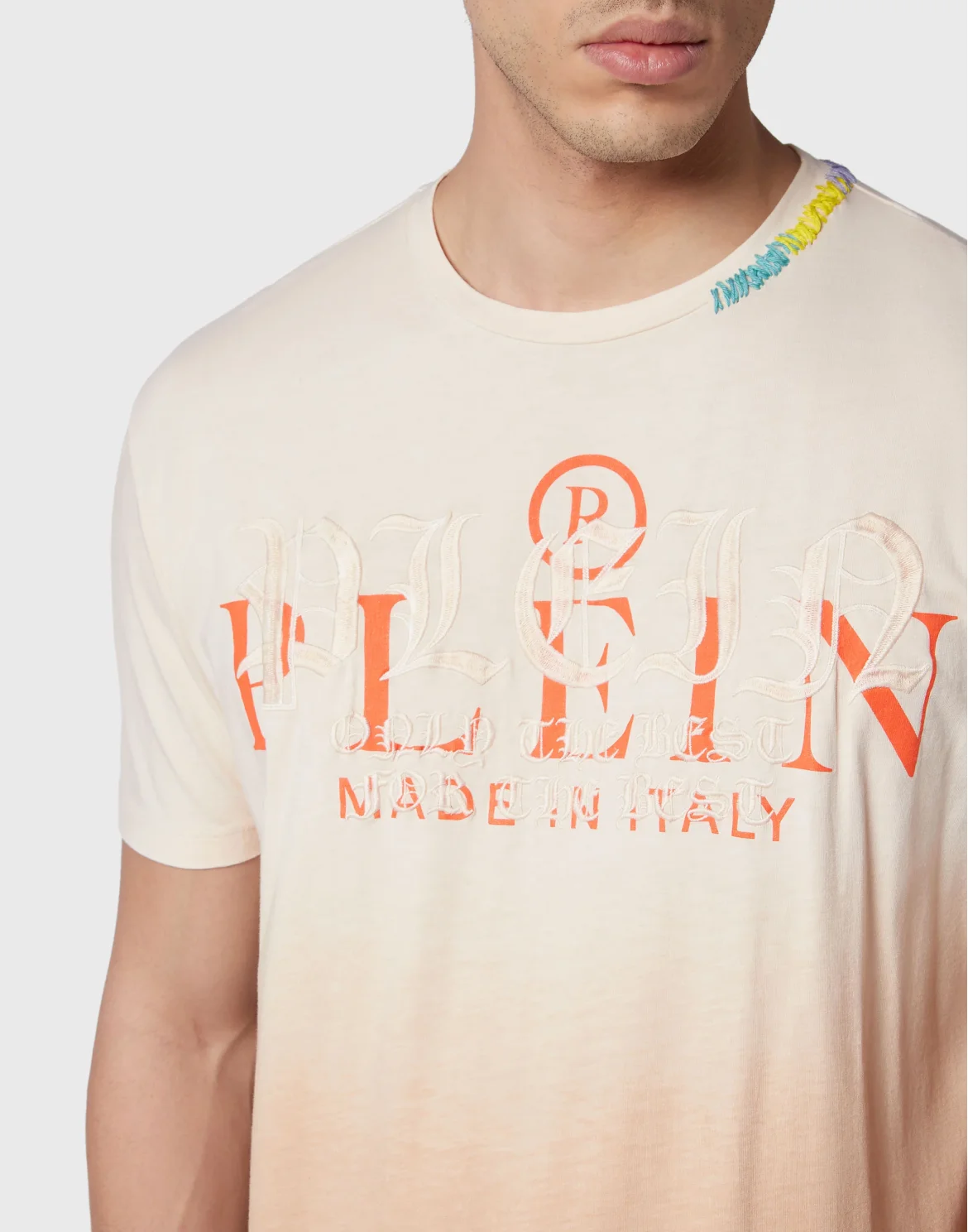 Hand Painted T-shirt Round Neck SS Gothic Plein, цвет: Бежевый