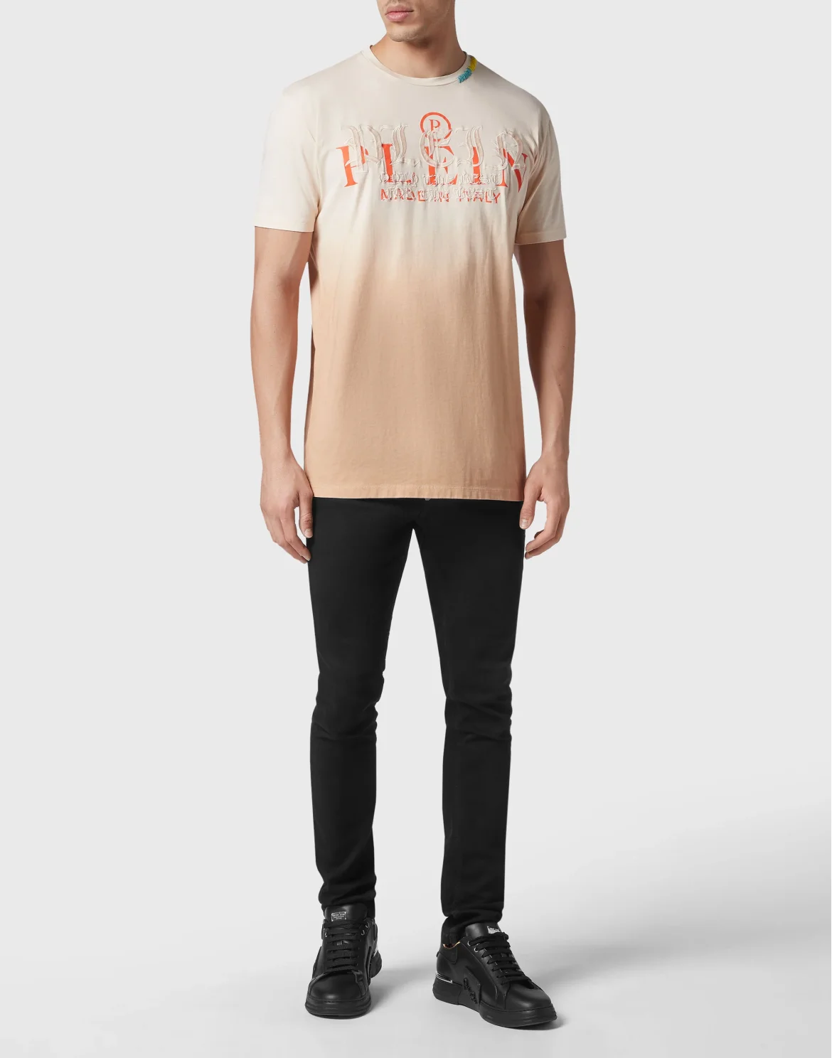 Hand Painted T-shirt Round Neck SS Gothic Plein, цвет: Бежевый