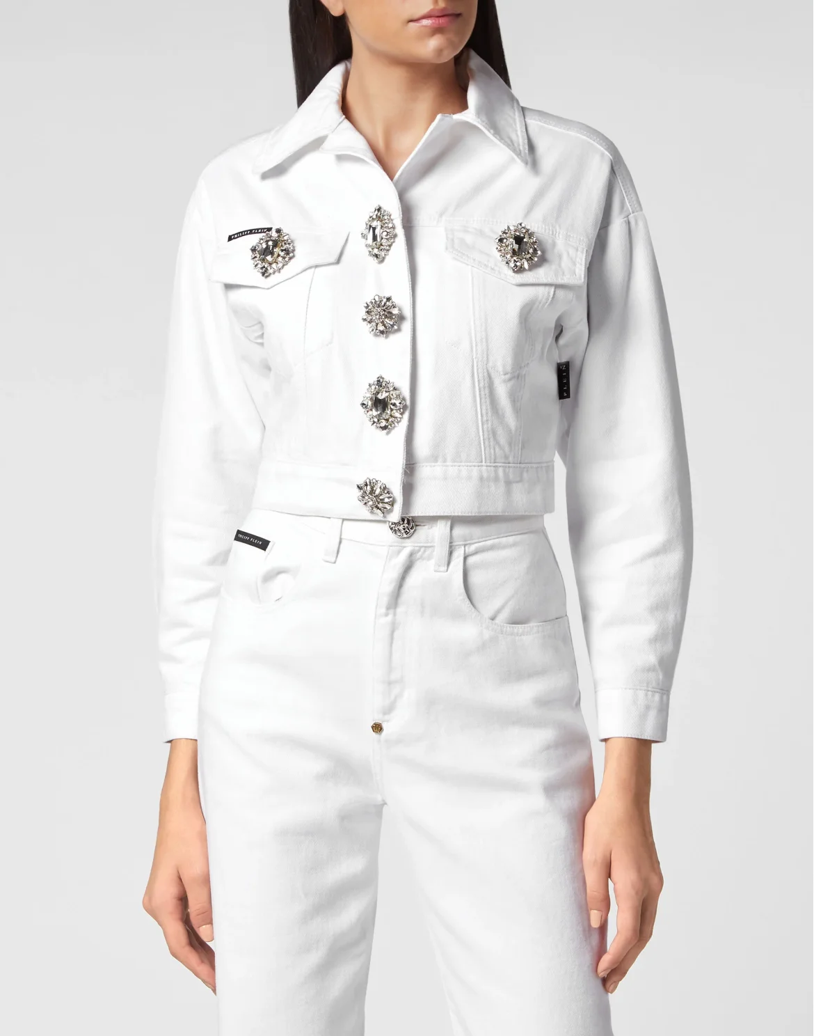 Denim Cropped Loose Fit Jacket Stones, цвет: Белый