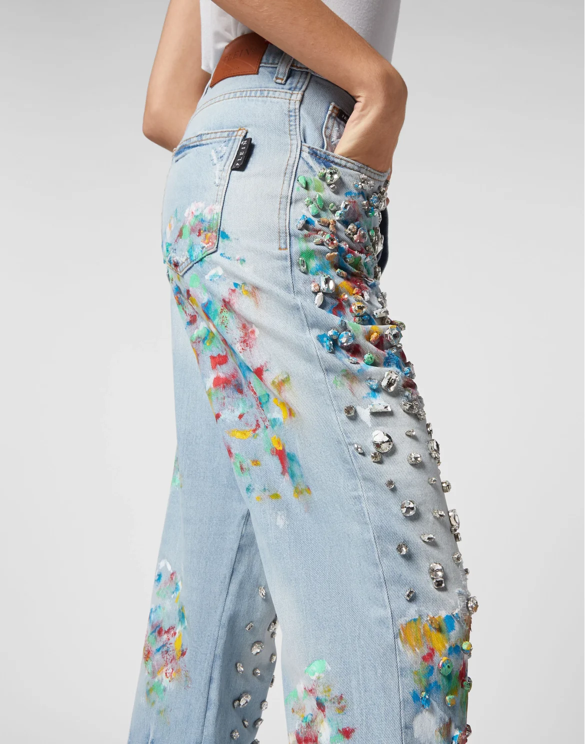 Denim Trousers High Rise Fit Crystal, цвет: Синий
