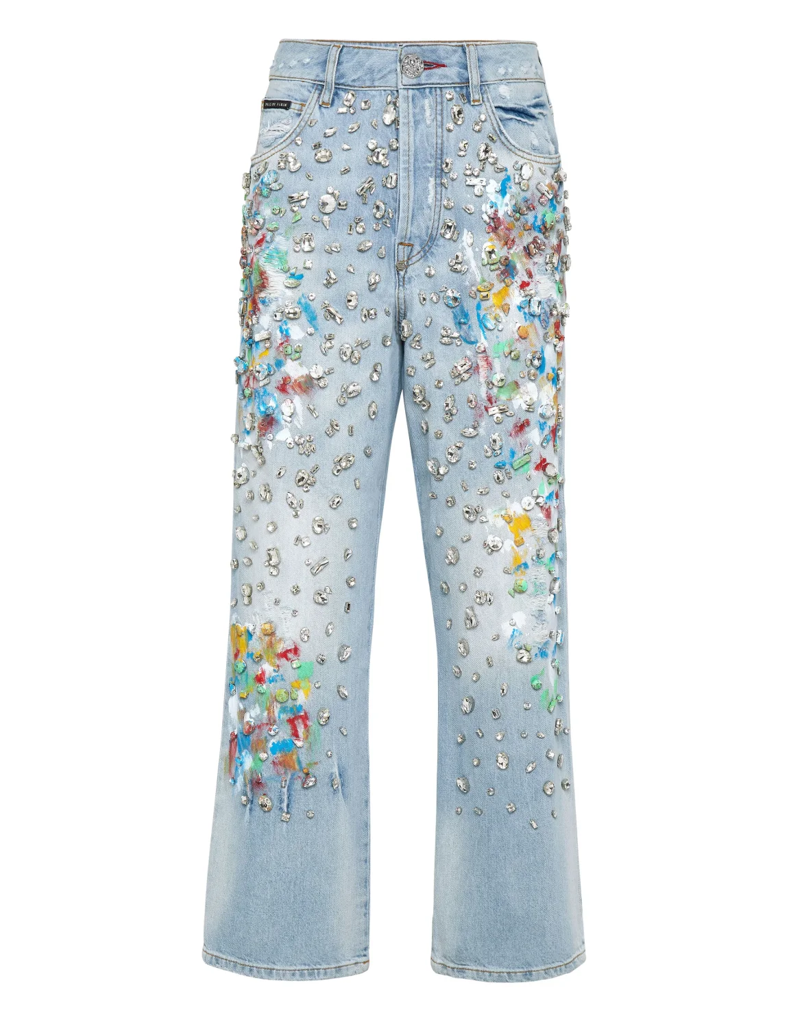 Denim Trousers High Rise Fit Crystal, цвет: Синий