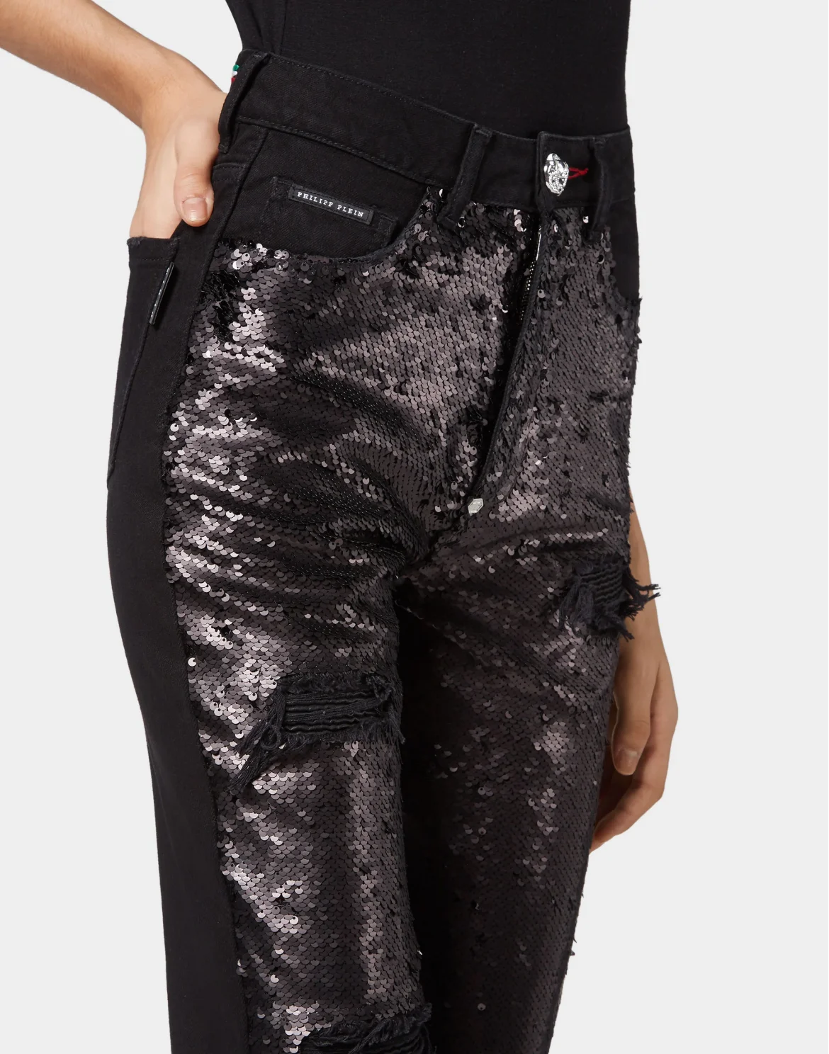 Denim Trousers Boyfriend Paillettes, цвет: Черный