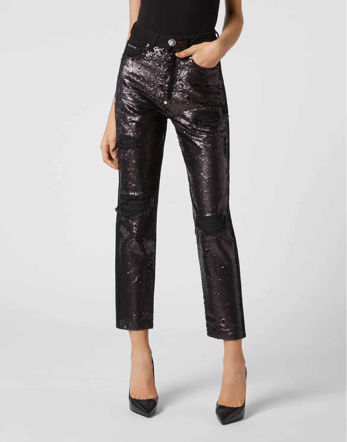 Denim Trousers Boyfriend Paillettes, цвет: Черный