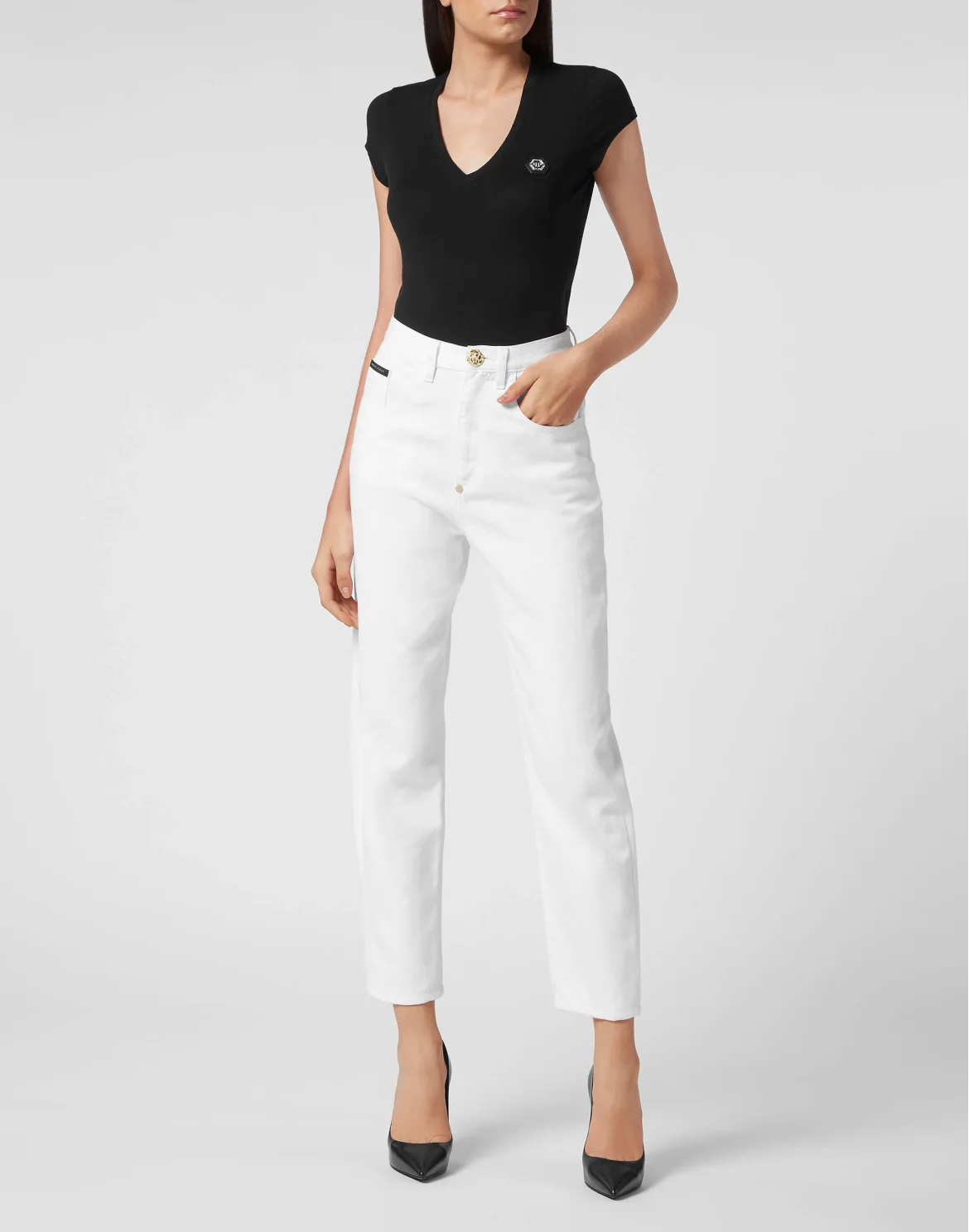 Denim Trousers Mom fit Hexagon, цвет: Белый