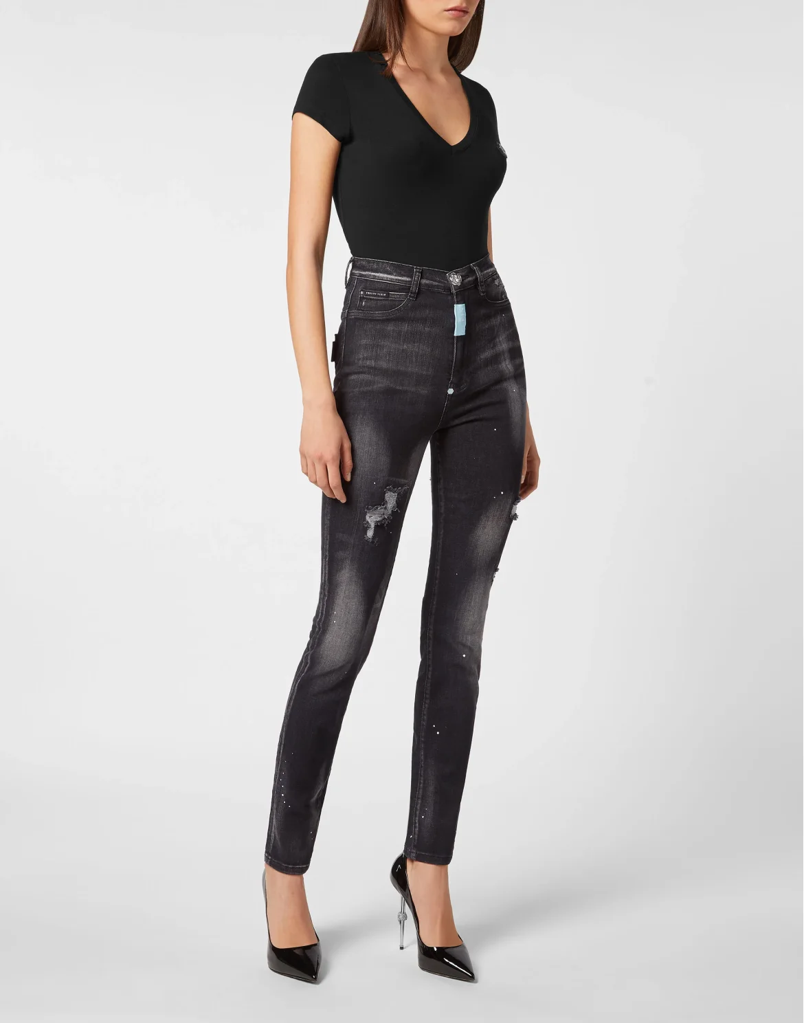 Denim Super High Waist Jeggings, цвет: Черный