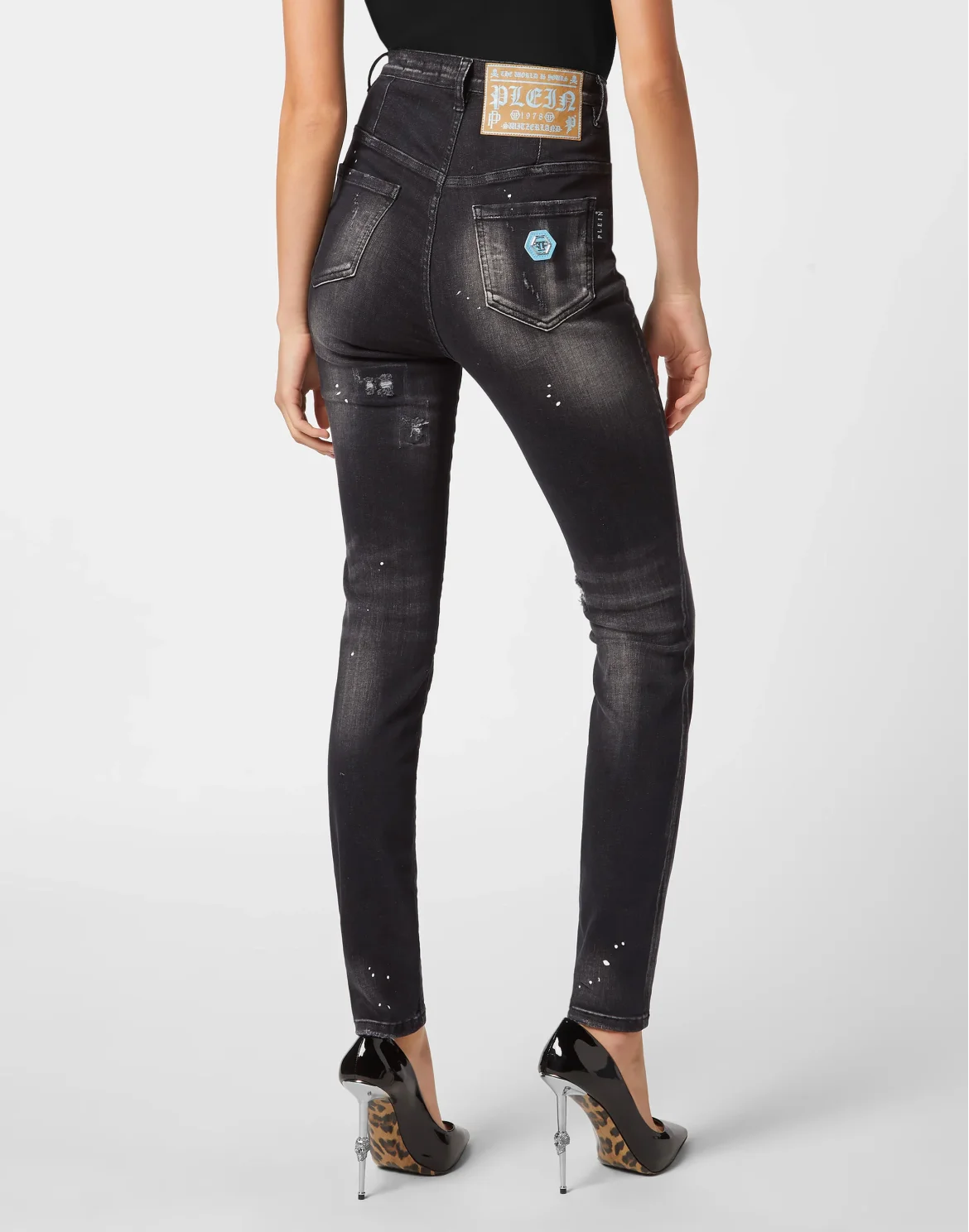 Denim Super High Waist Jeggings, цвет: Черный