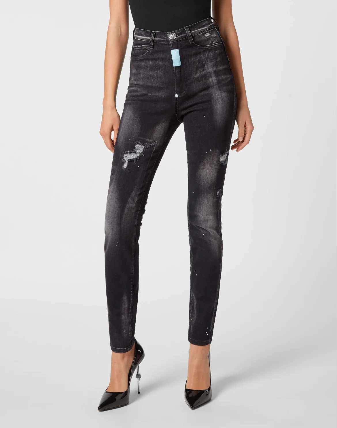 Denim Super High Waist Jeggings, цвет: Черный