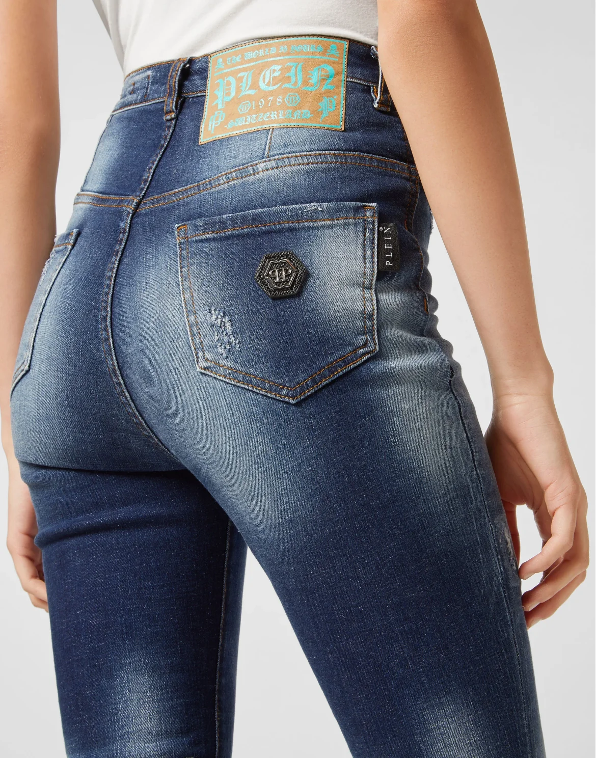 Denim Super High Waist Jeggings, цвет: Синий