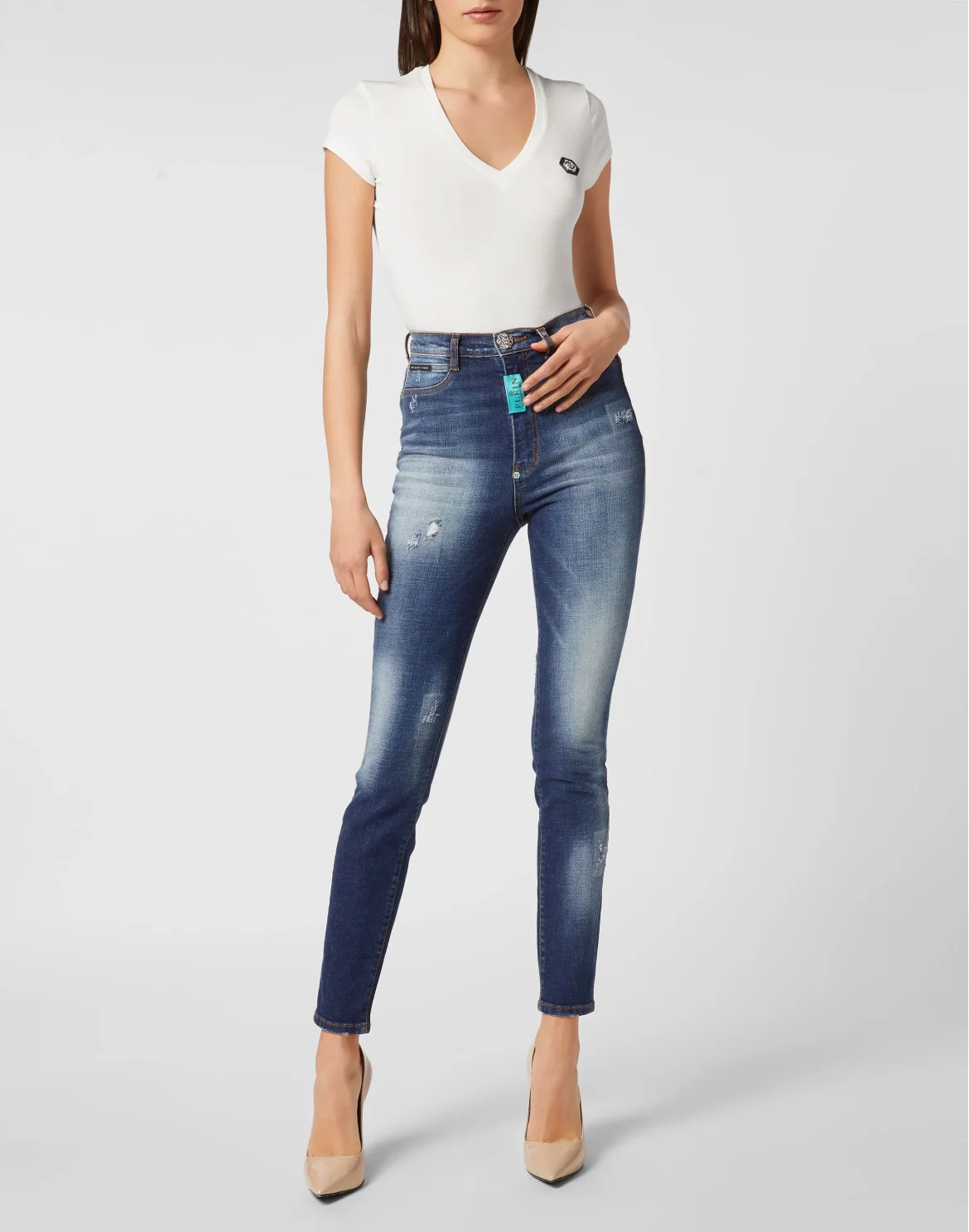 Denim Super High Waist Jeggings, цвет: Синий