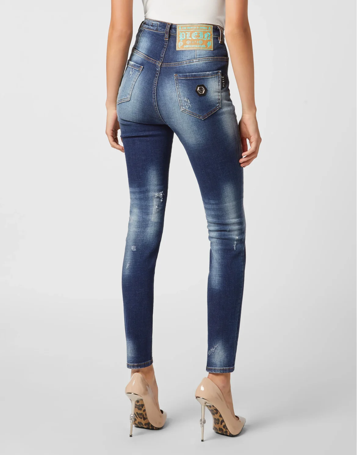 Denim Super High Waist Jeggings, цвет: Синий