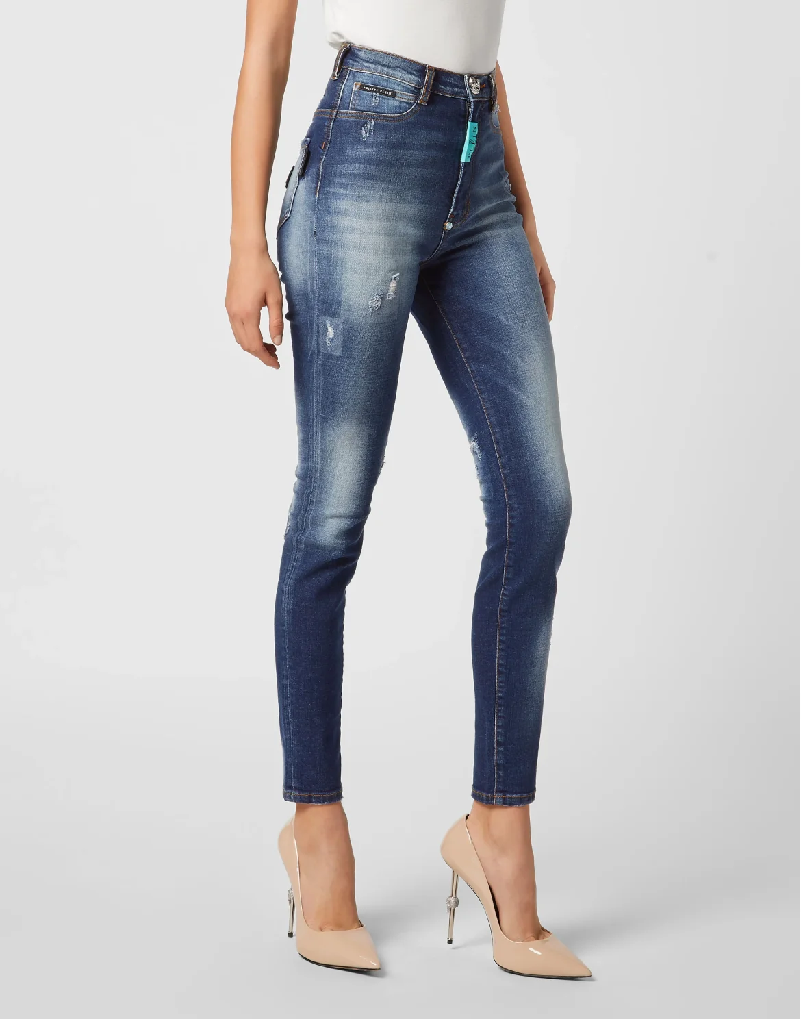 Denim Super High Waist Jeggings, цвет: Синий
