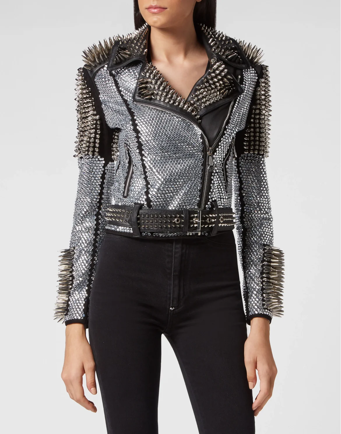 Leather Biker Jacket Studs, цвет: Черный