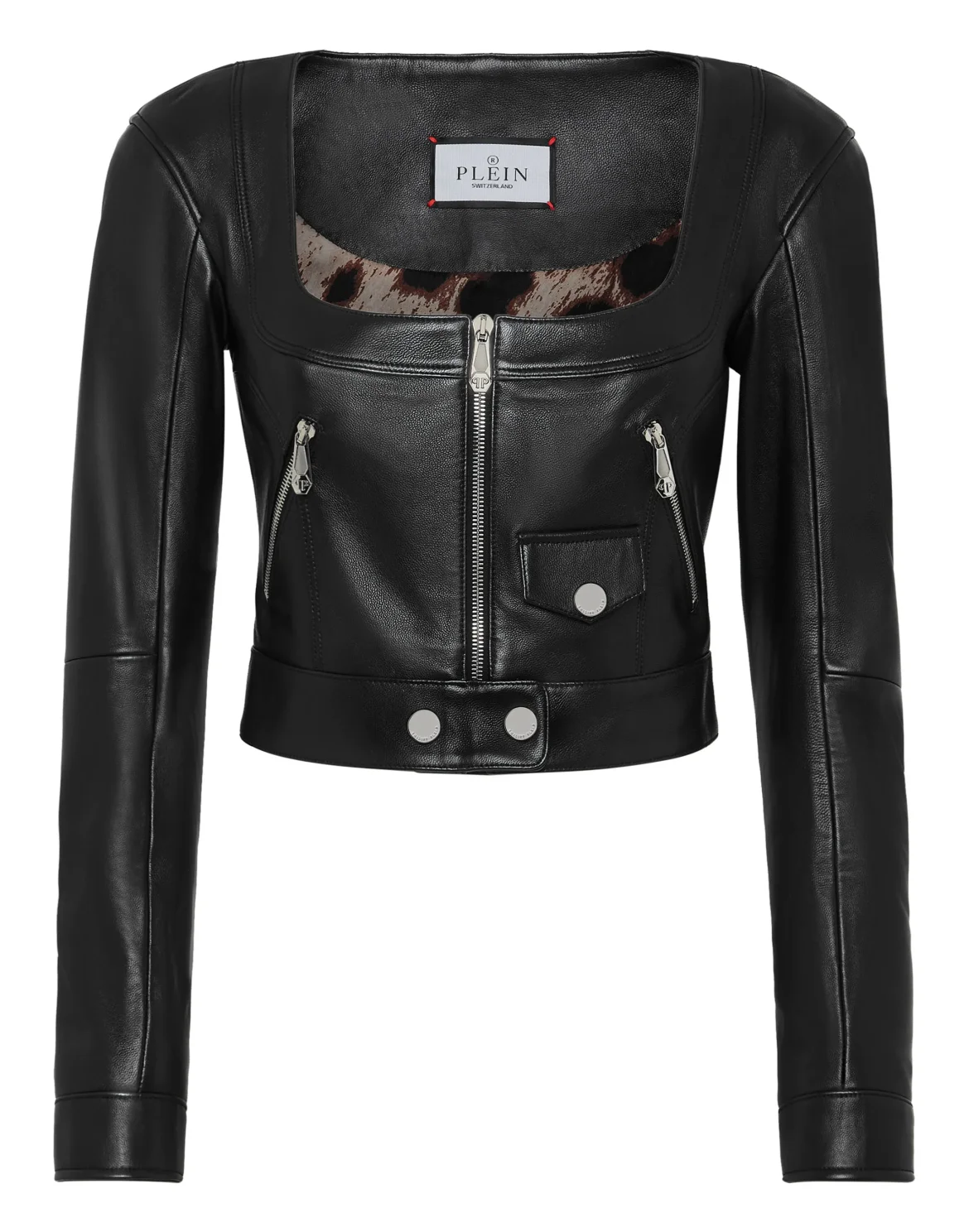 Vintage Leather Cropped Jacket, цвет: Черный