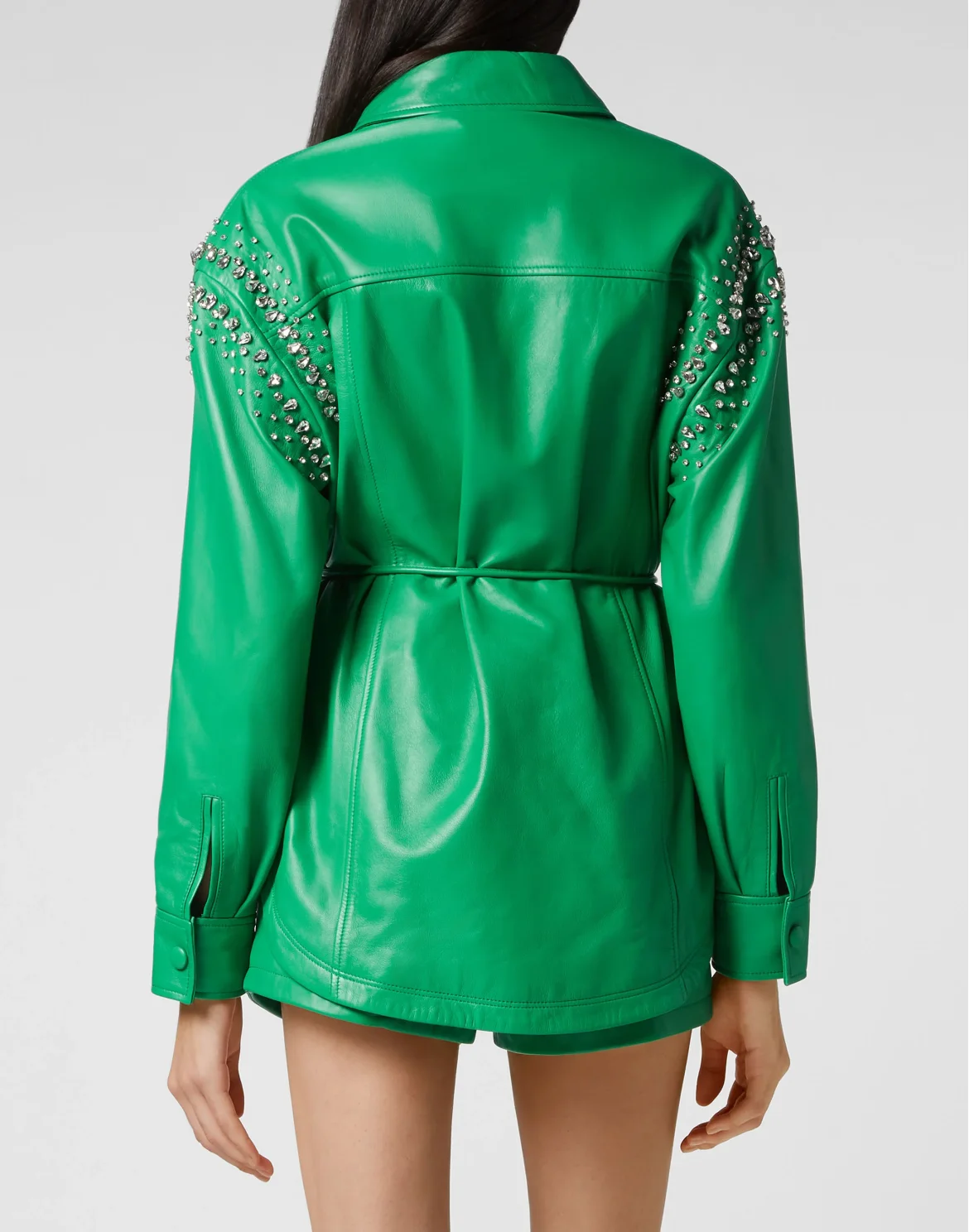 Oversize Leather Shirt Crystal, цвет: Зеленый
