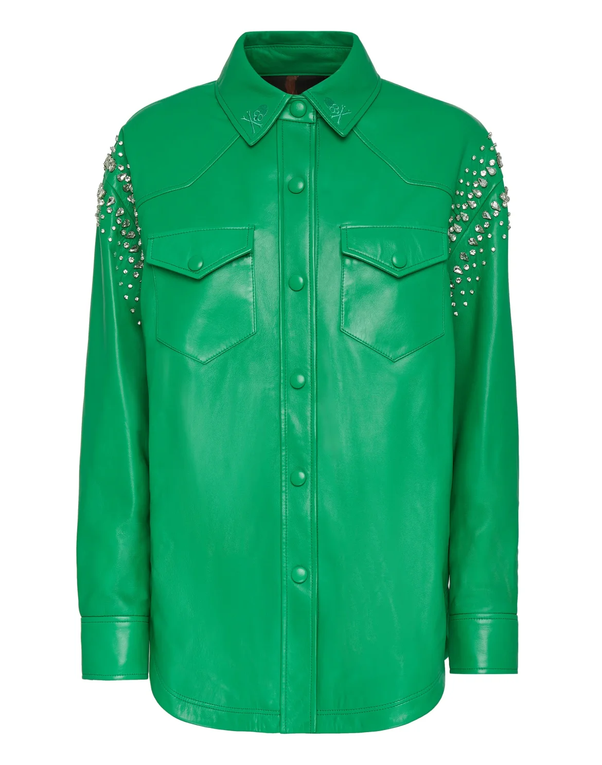Oversize Leather Shirt Crystal, цвет: Зеленый