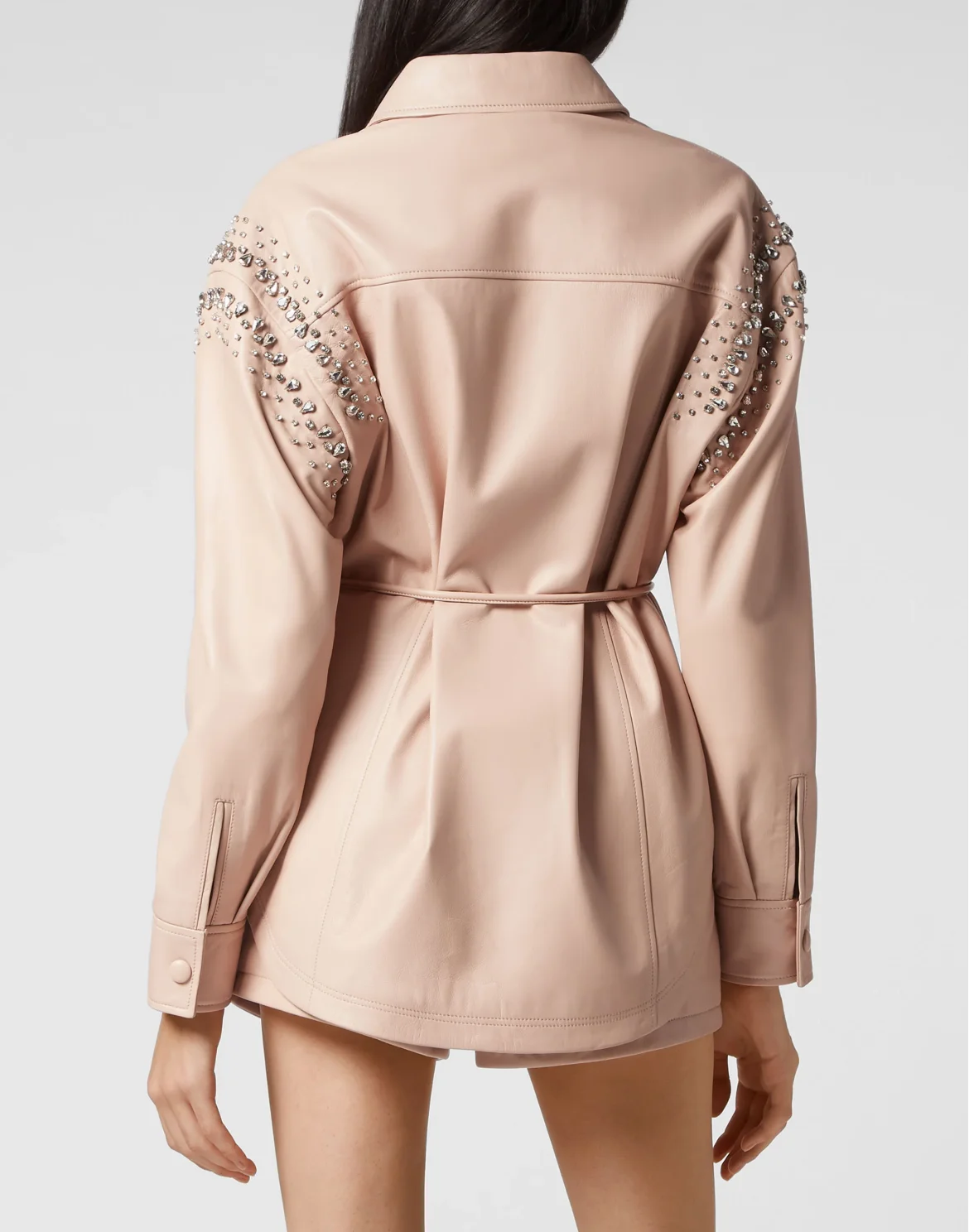 Oversize Leather Shirt Crystal, цвет: Бежевый