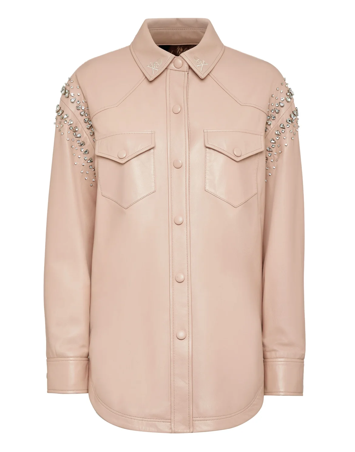 Oversize Leather Shirt Crystal, цвет: Бежевый