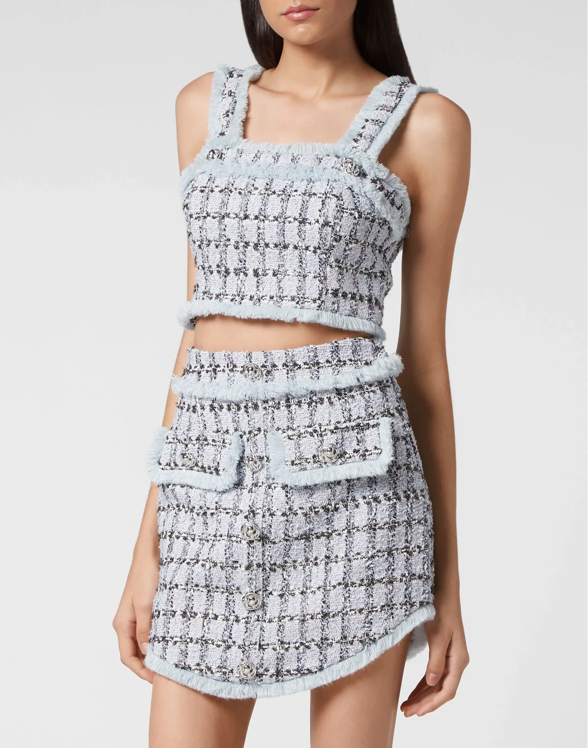 Tweed Cropped Top, цвет: Голубой