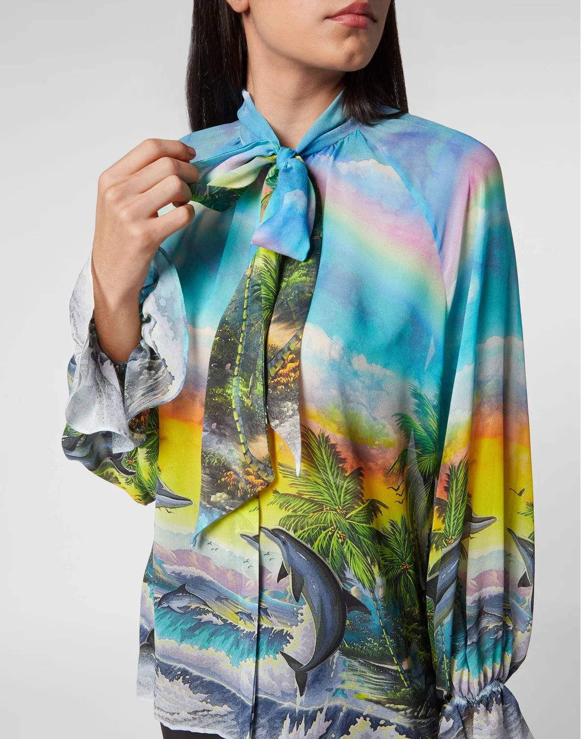 Silk Chiffon Shirt Hawaii, цвет: Бирюзовый