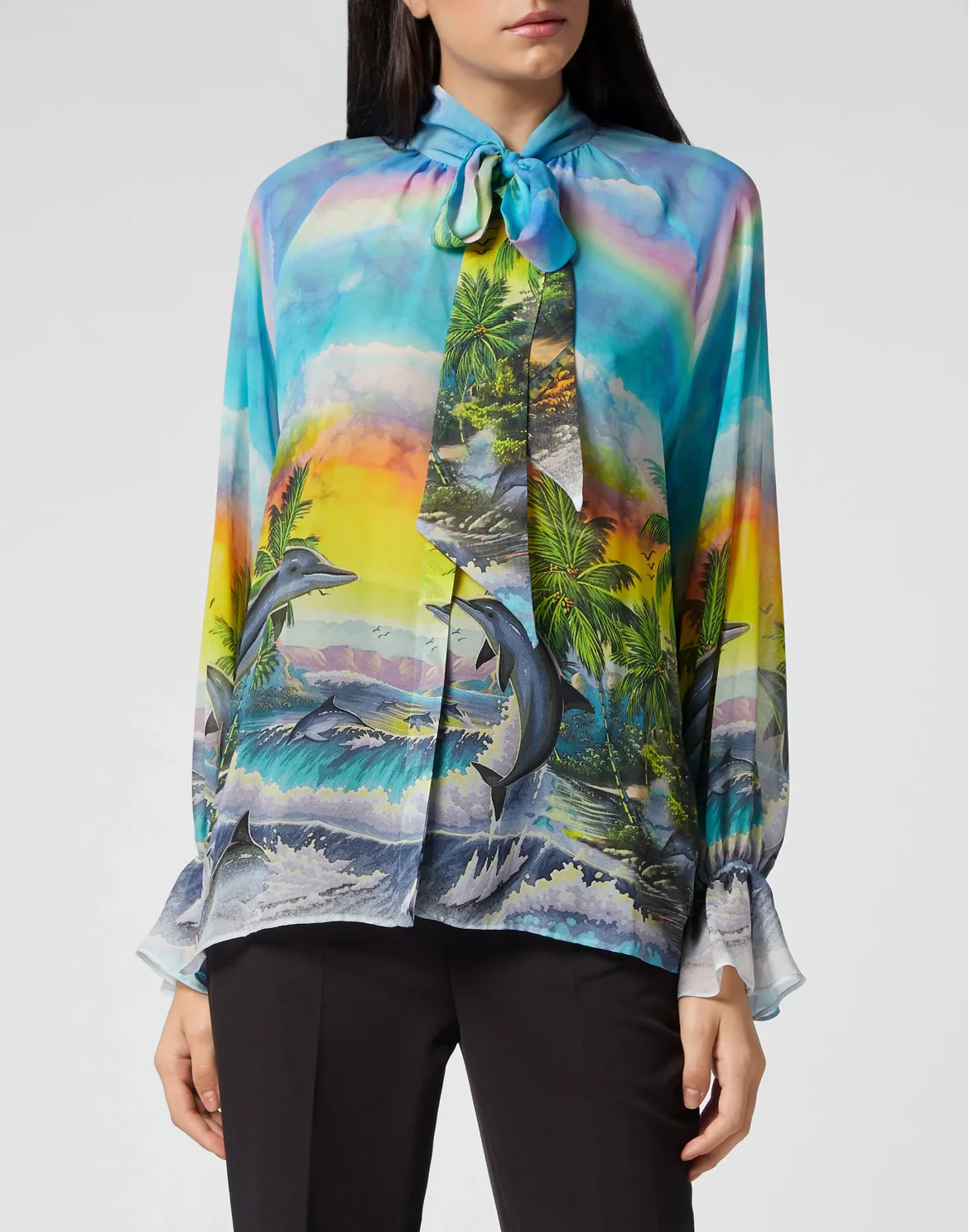 Silk Chiffon Shirt Hawaii, цвет: Бирюзовый