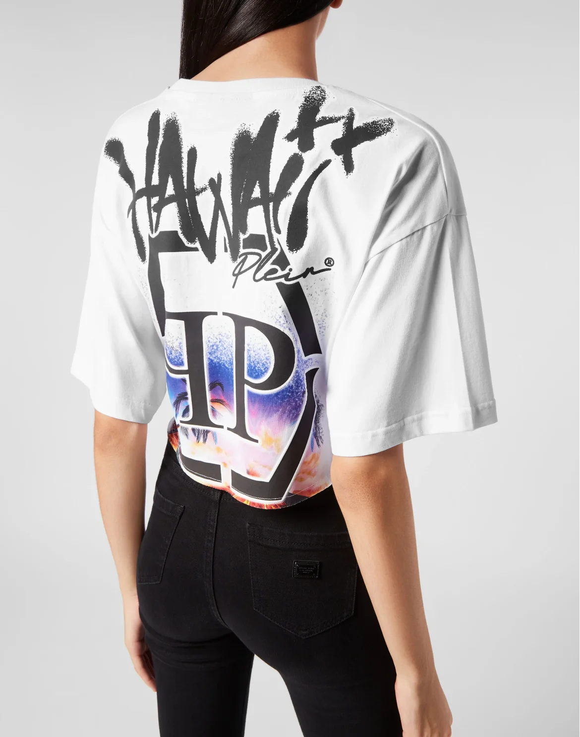 Cropped T-shirt Round Neck Hawaii, цвет: Белый